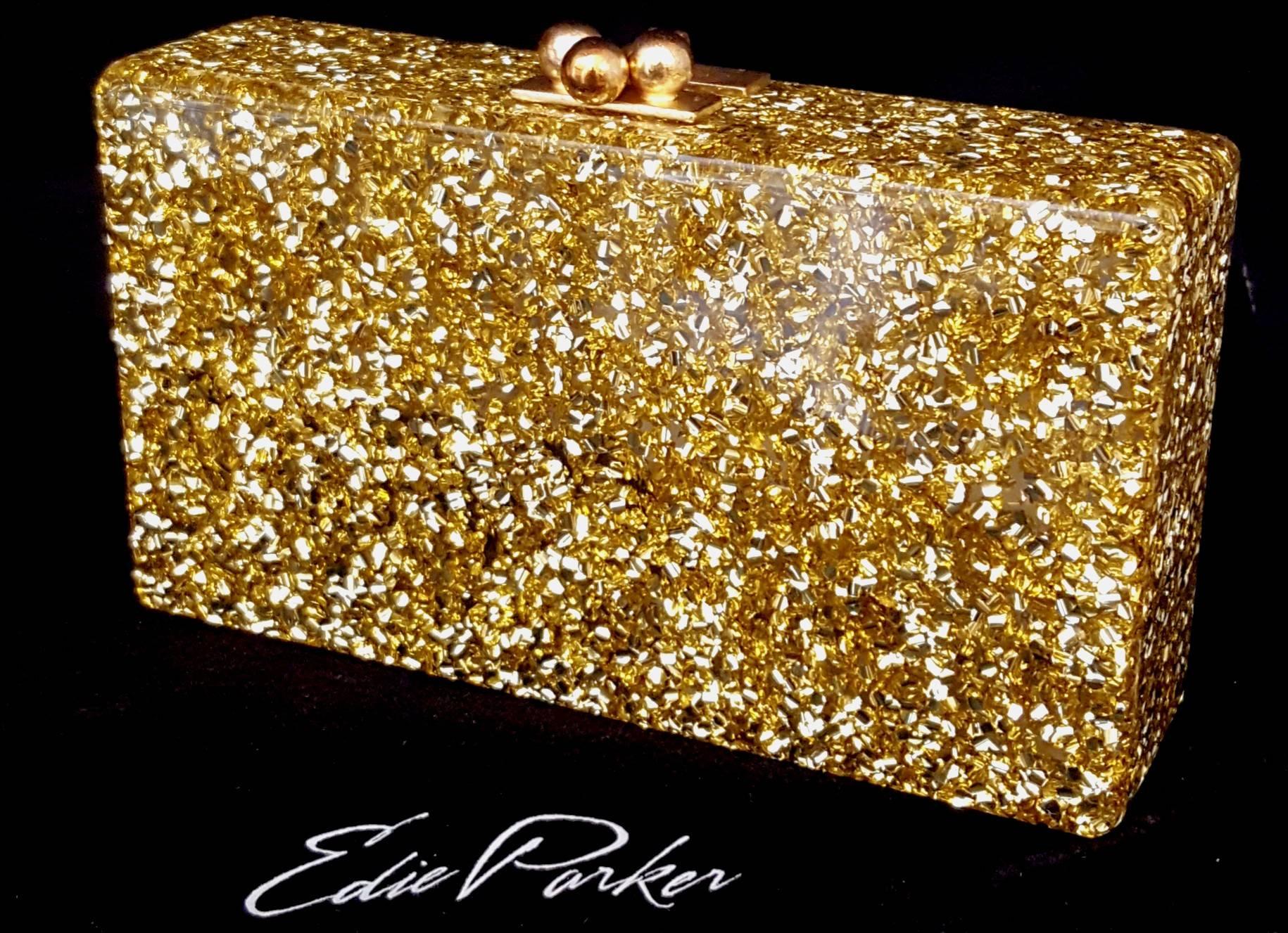 Women's Exceptional Edie Parker Lara Confetti Metallic Gold Tone Clutch 