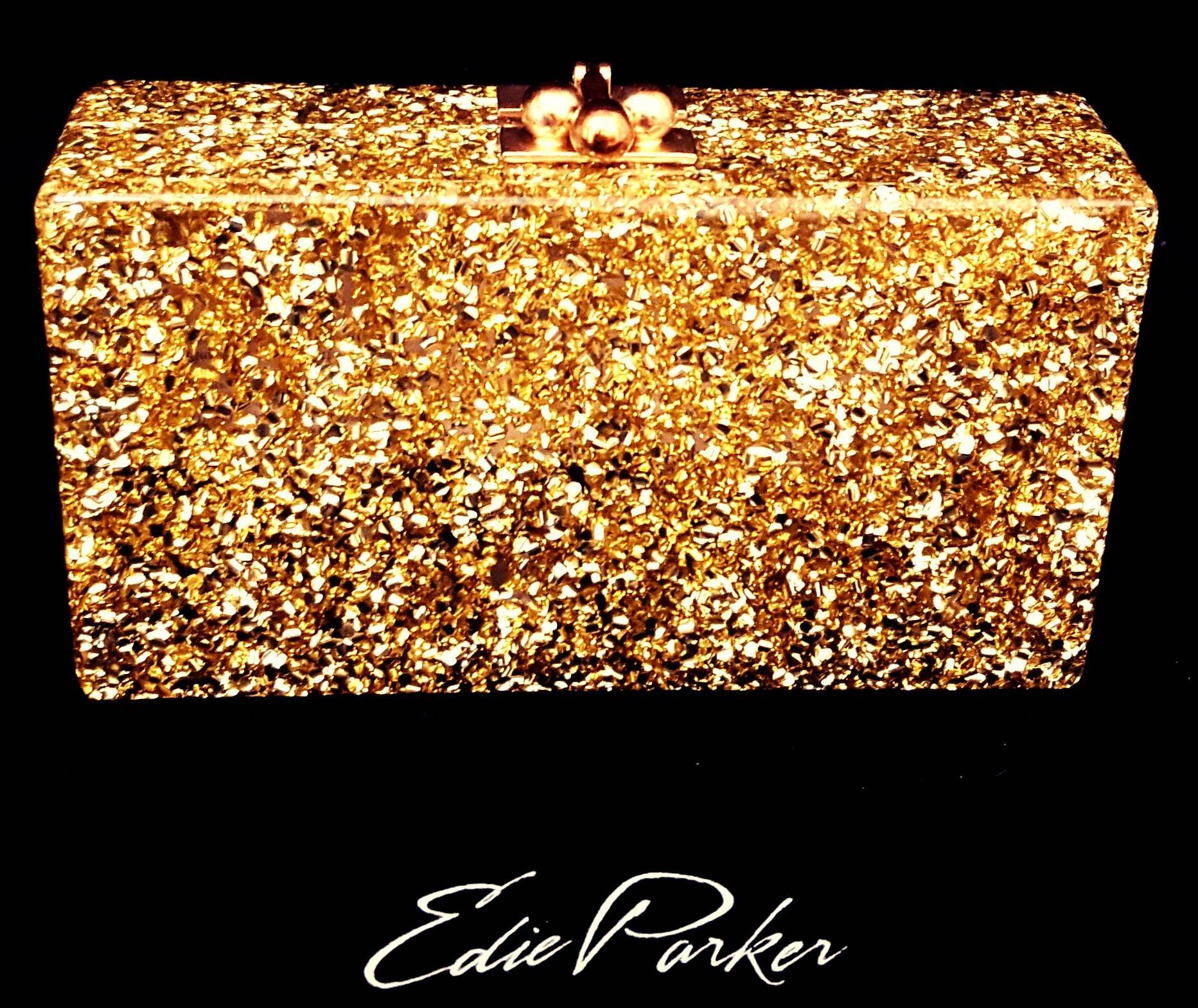 Exceptional Edie Parker Lara Confetti Metallic Gold Tone Clutch  1