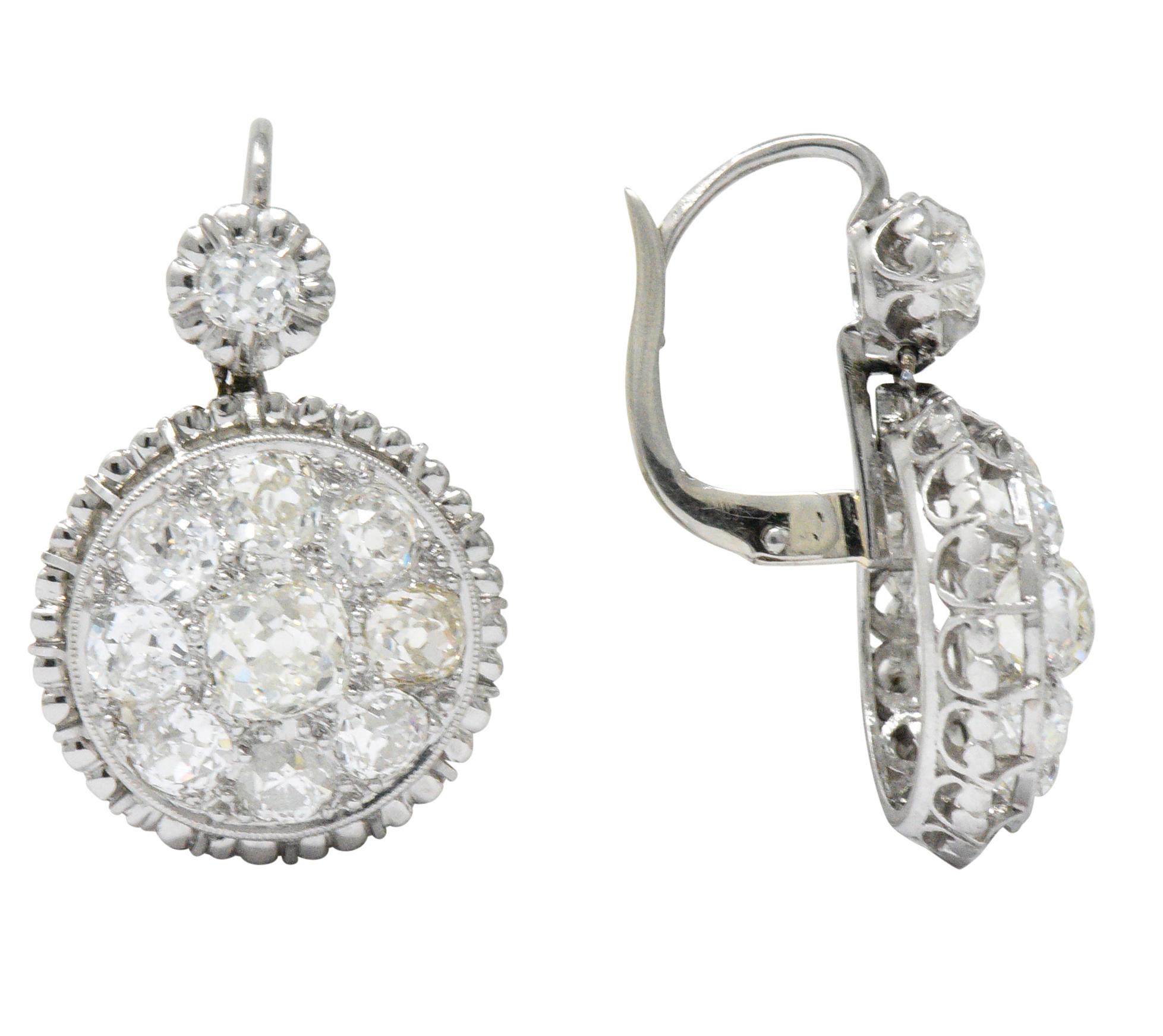 Old Mine Cut Exceptional Edwardian 4.09 Carat Old Mine Diamond Platinum Drop Earrings