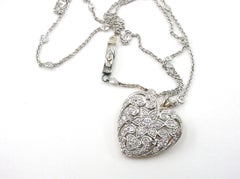 Exceptional Edwardian Platinum 1.95 OEC Heart and Diamond Station Chain Necklace