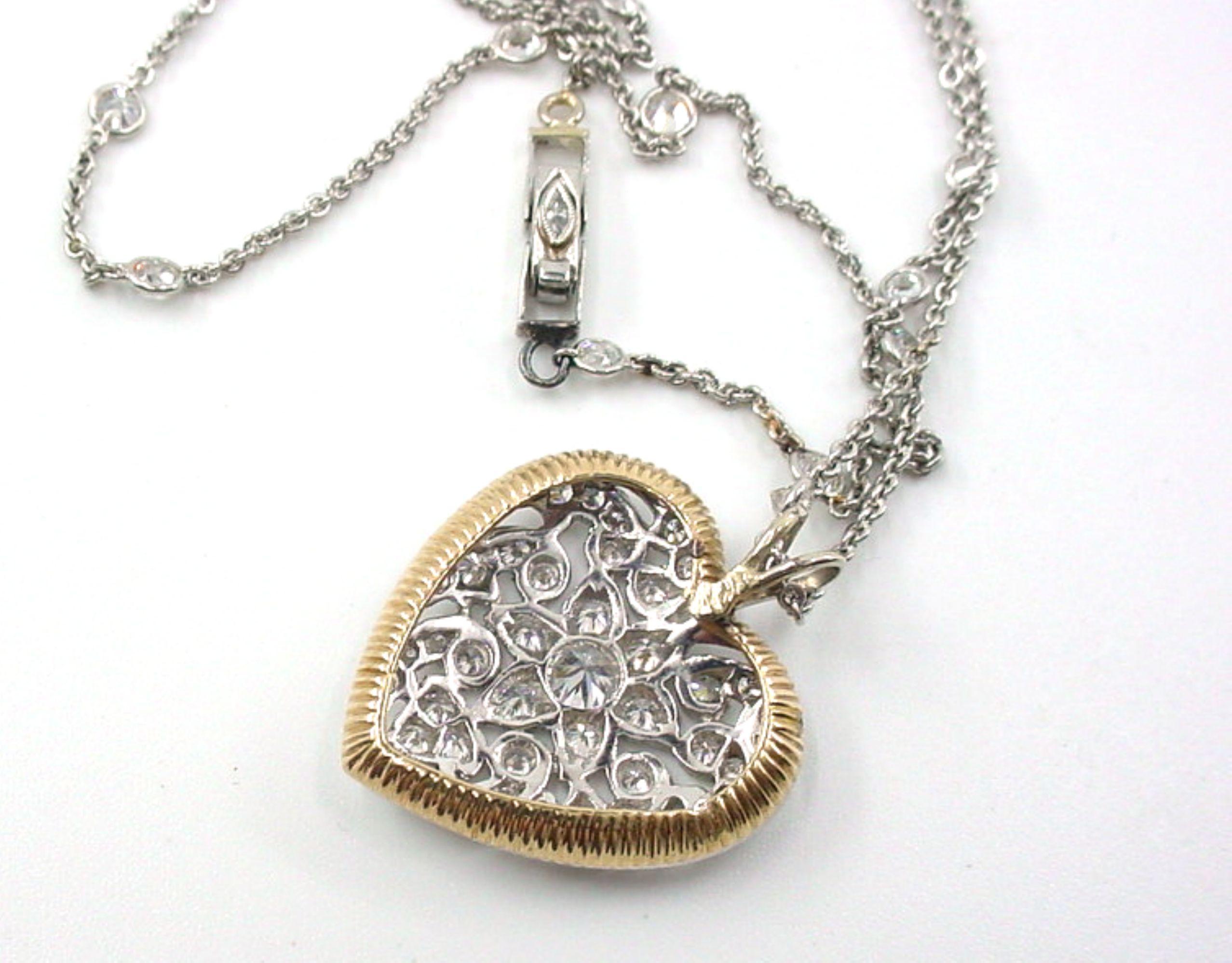 Women's or Men's Exceptional Edwardian Platinum 1.95 OEC Heart and Diamond Station Chain Necklace For Sale