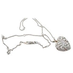 Antique Exceptional Edwardian Platinum 1.95 OEC Heart and Diamond Station Chain Necklace