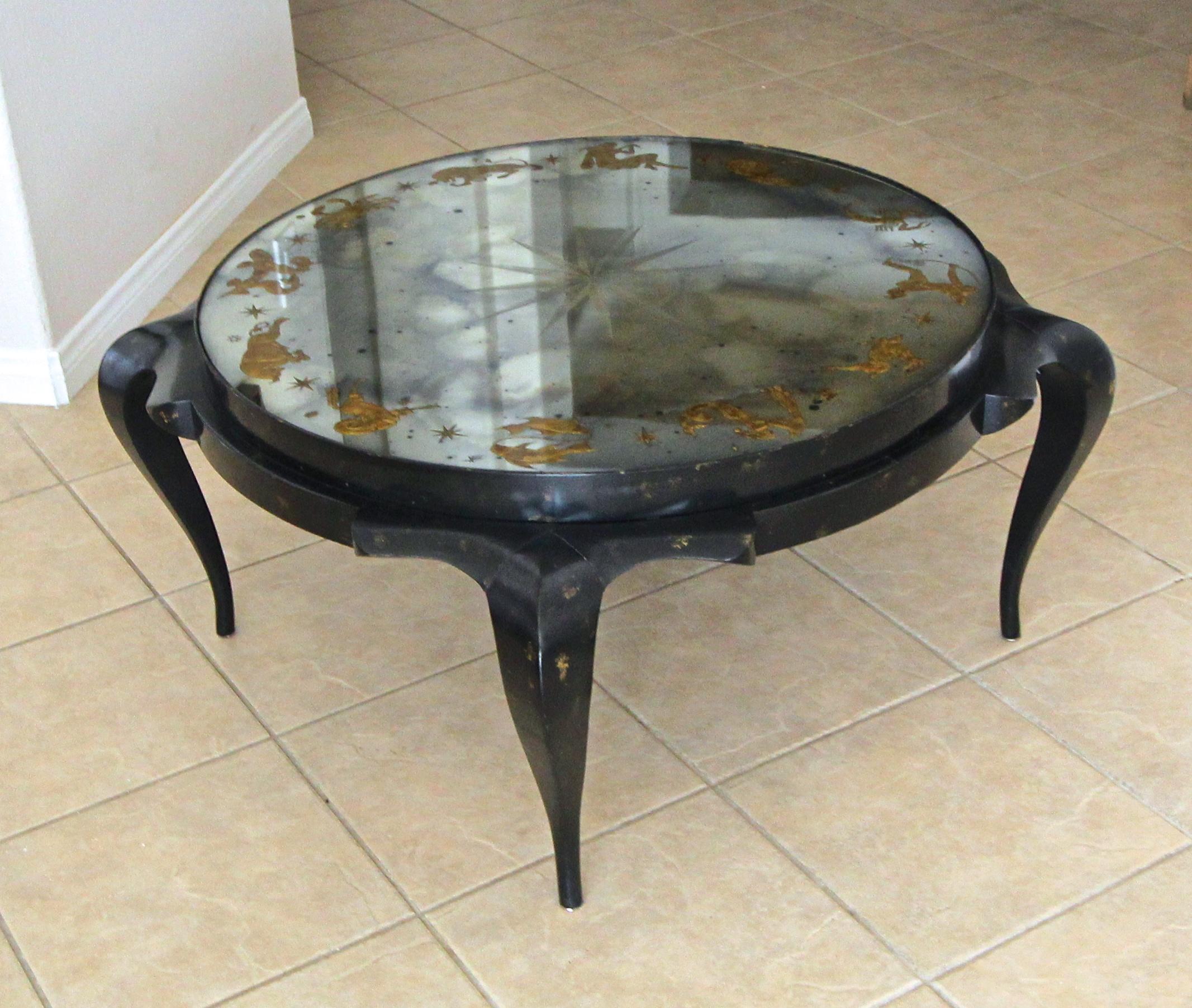 American Exceptional Eglomise Zodiac Cocktail Table by Harriton