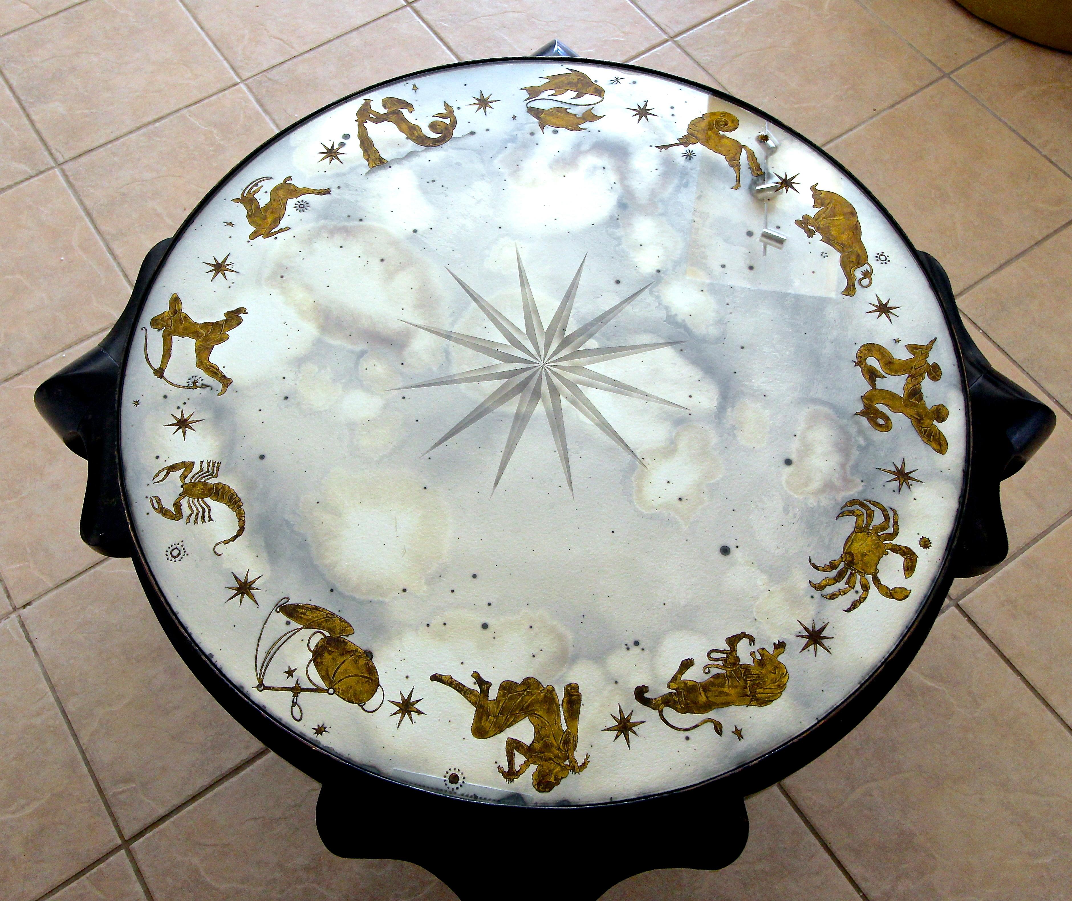 Mid-20th Century Exceptional Eglomise Zodiac Cocktail Table by Harriton