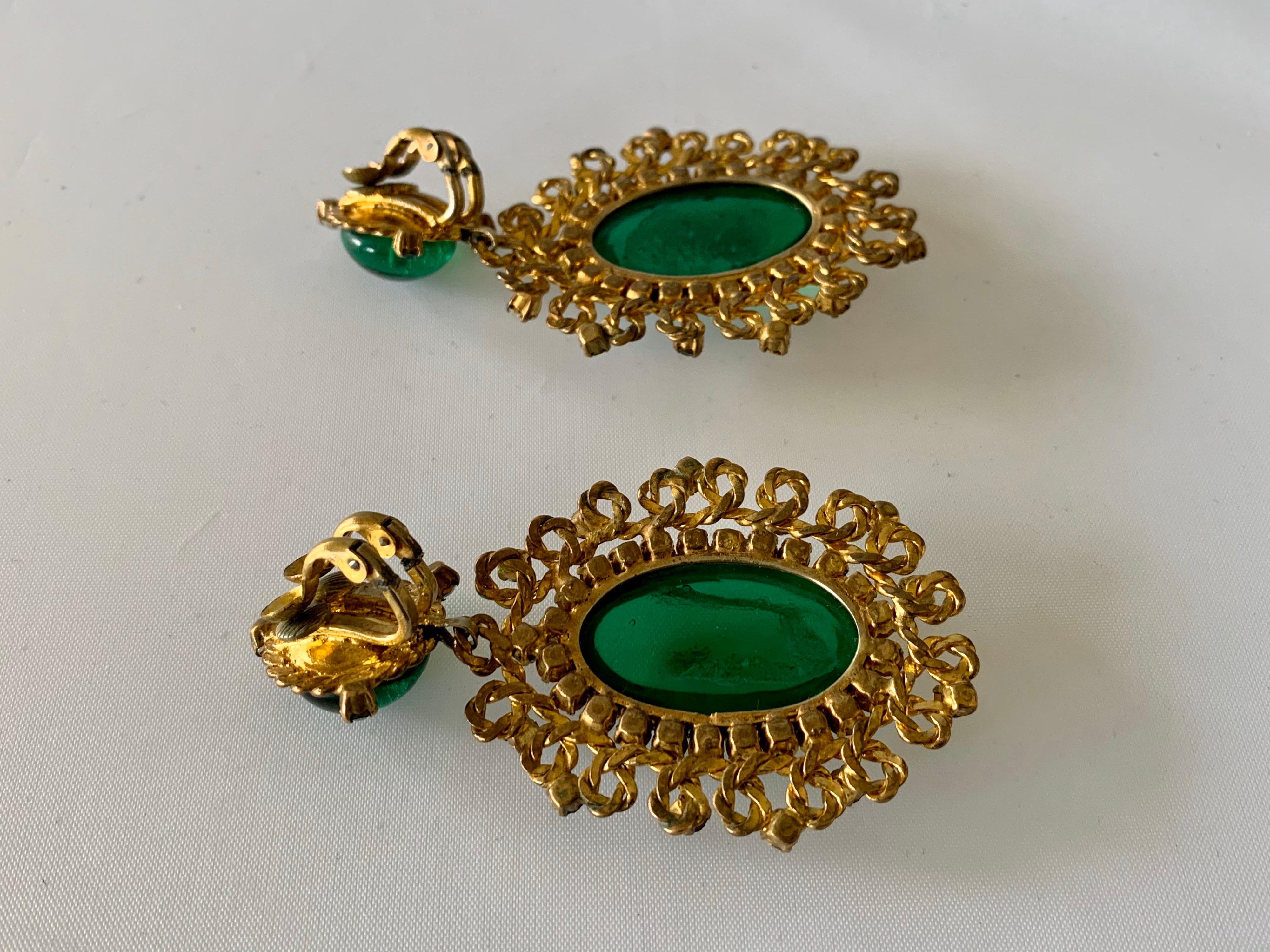 Exceptional Emerald and Diamante Statement Earrings by Maison Gripoix for Chanel 1