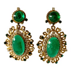 Retro Exceptional Emerald and Diamante Statement Earrings by Maison Gripoix for Chanel
