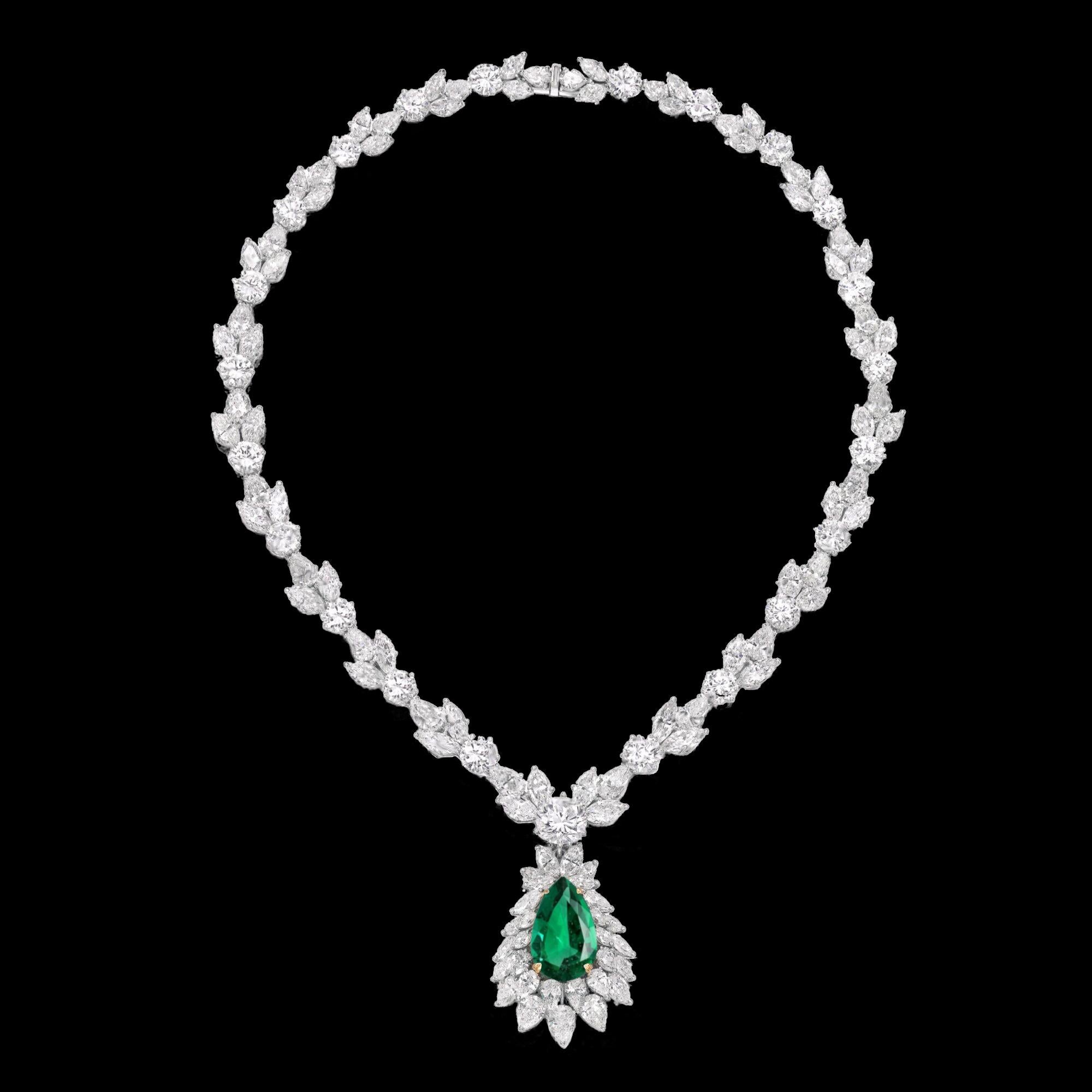 Exceptional Emerald Marquise Pear and Brilliant Cut Diamond Pendant ...