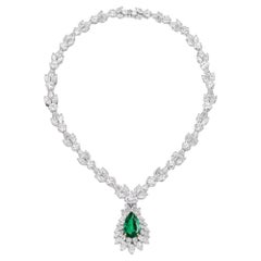 Exceptional Emerald Marquise Pear and Brilliant Cut Diamond Pendant Necklace