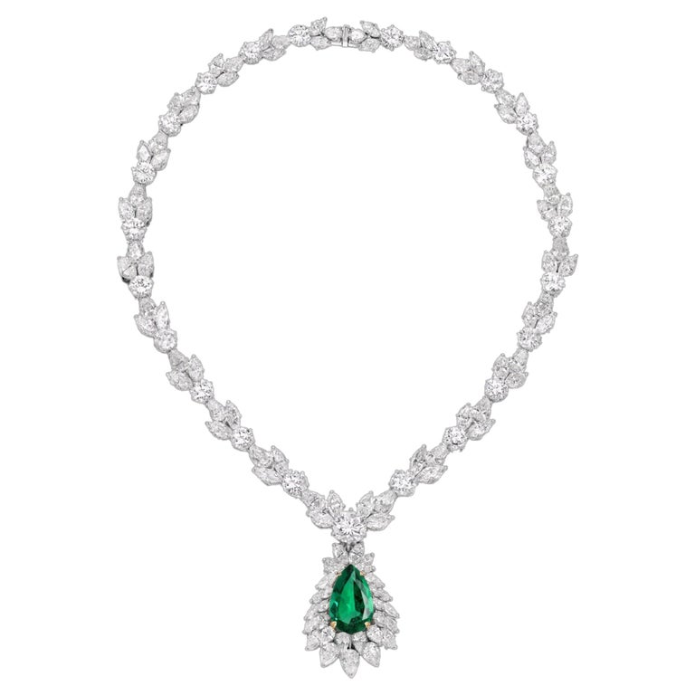 Exceptional Emerald Marquise Pear and Brilliant Cut Diamond Pendant ...