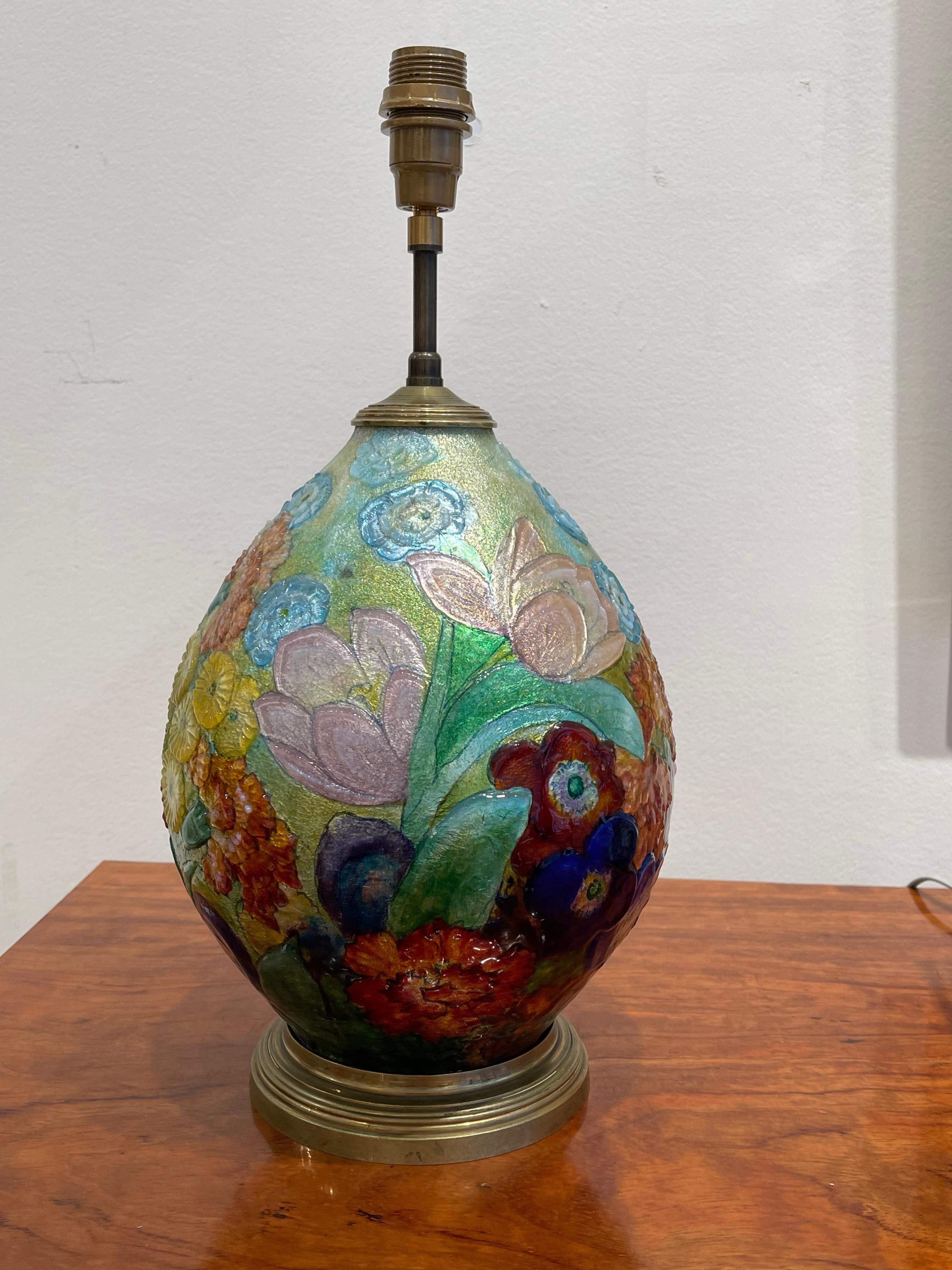 Exceptionnelle lampe de table émaillée de Camille Fauré, Art Déco, France en vente 3