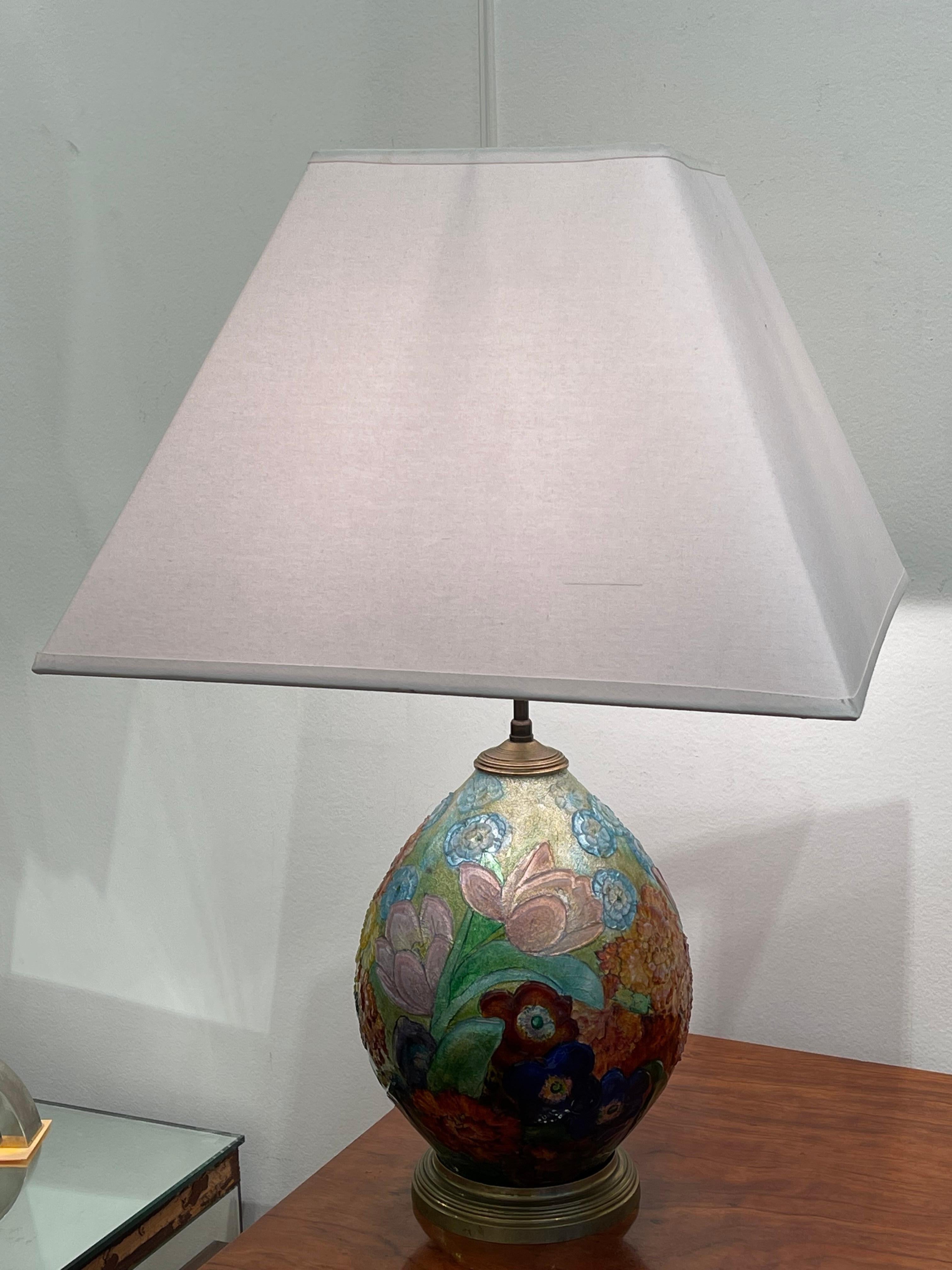 Art déco Exceptionnelle lampe de table émaillée de Camille Fauré, Art Déco, France en vente