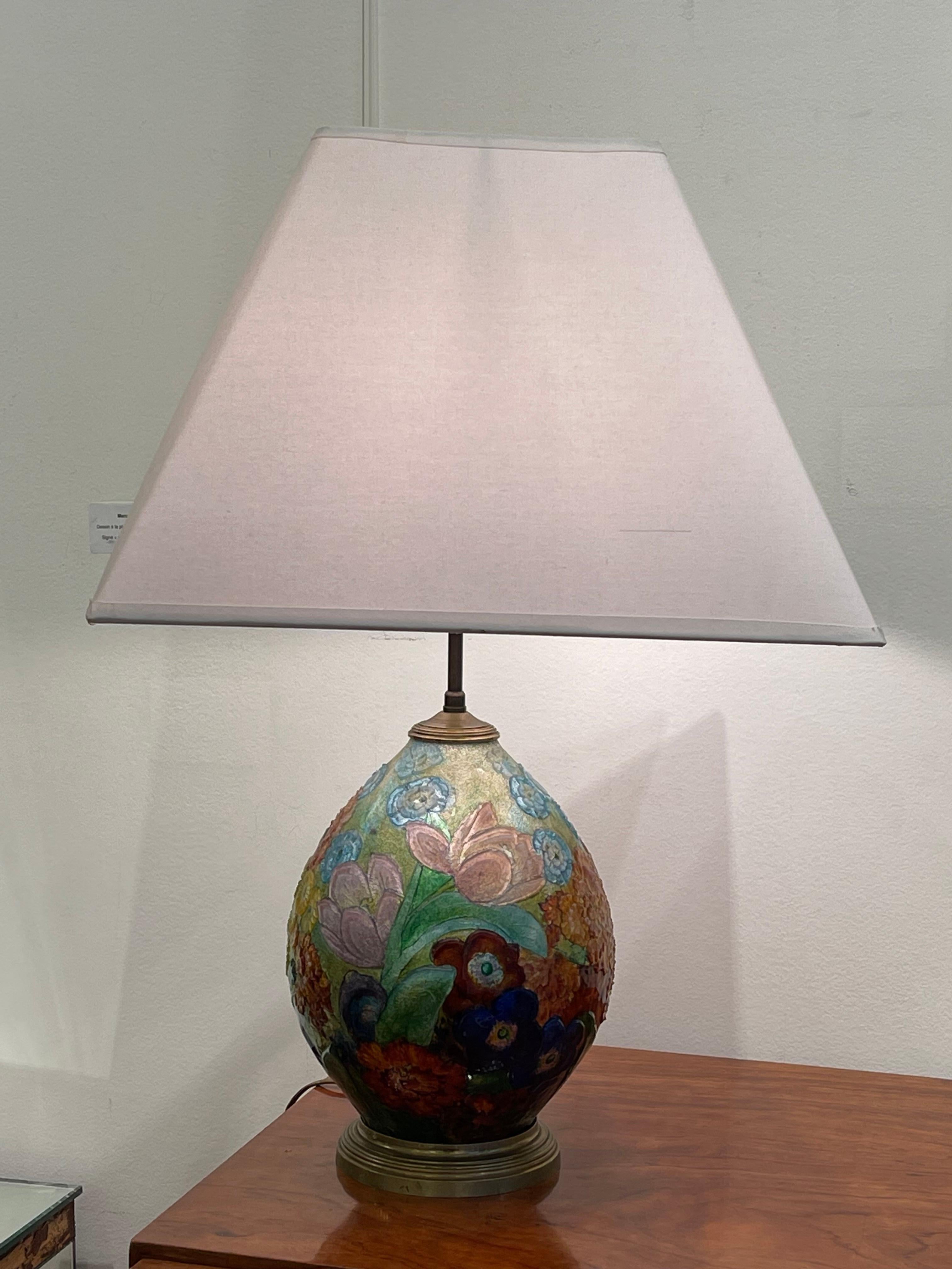 Émaillé Exceptionnelle lampe de table émaillée de Camille Fauré, Art Déco, France en vente