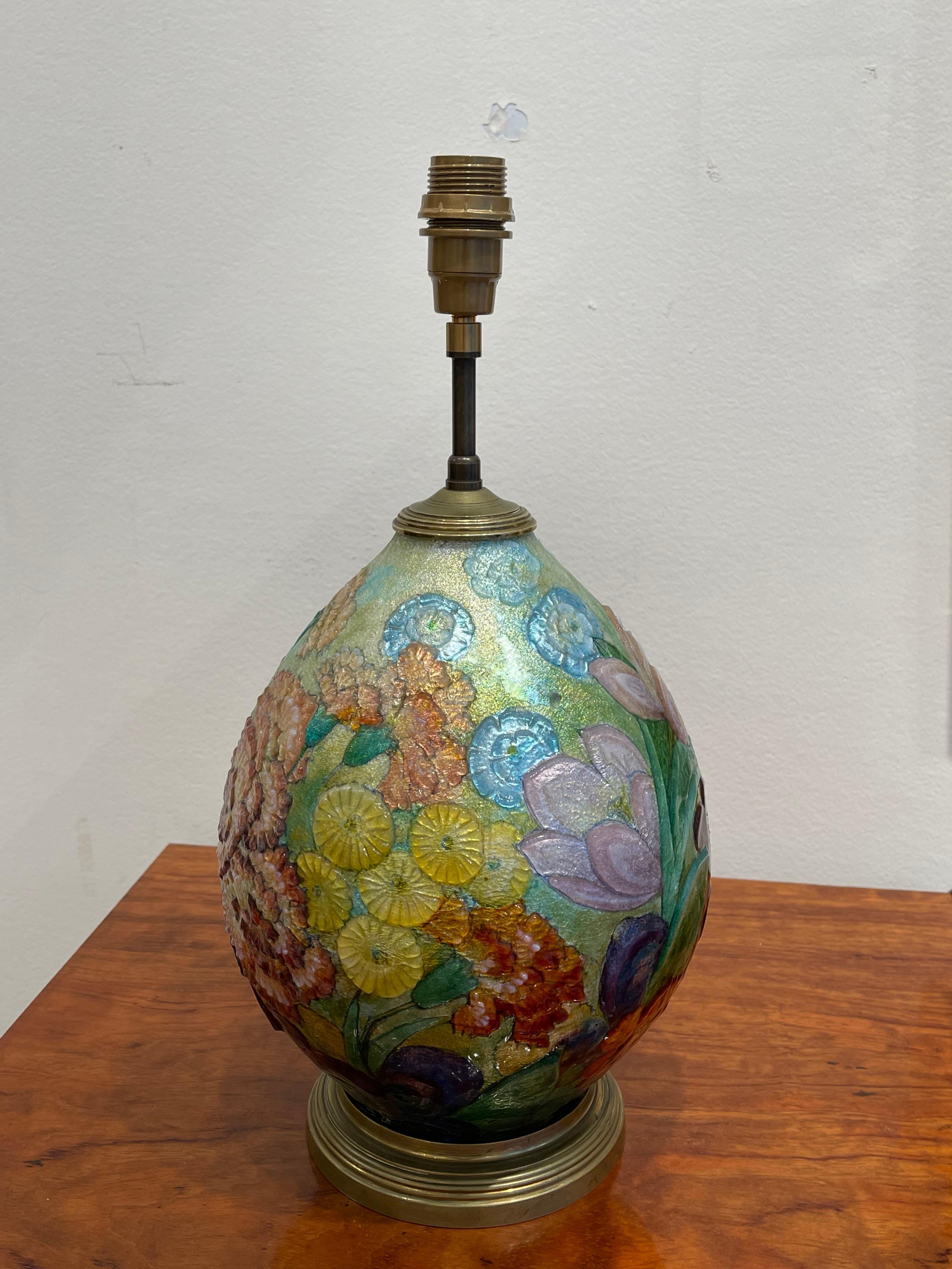 Exceptional Enamelled Table Lamp by Camille Fauré, Art Déco, France In Good Condition For Sale In Paris, FR