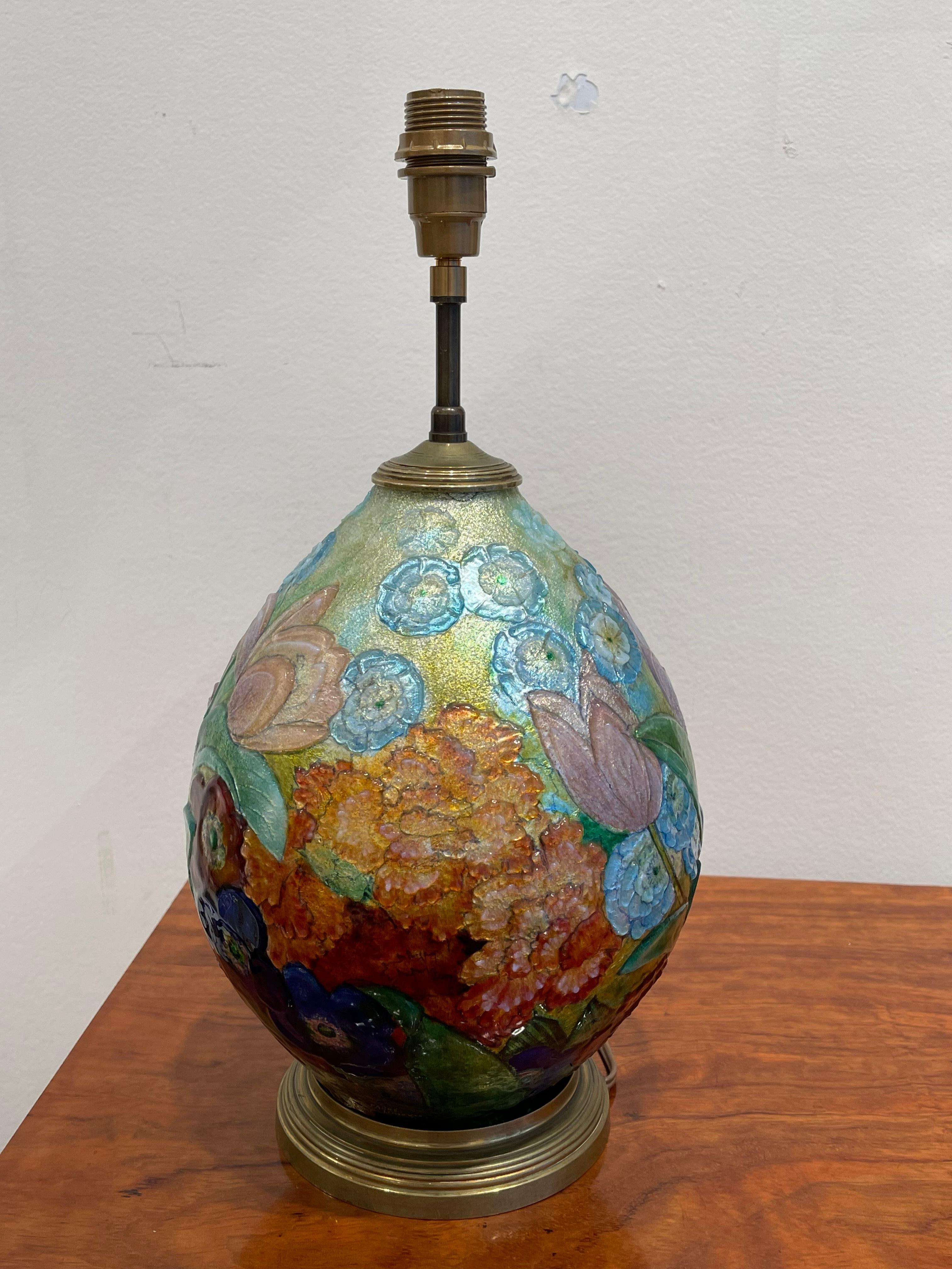 Exceptional Enamelled Table Lamp by Camille Fauré, Art Déco, France For Sale 1