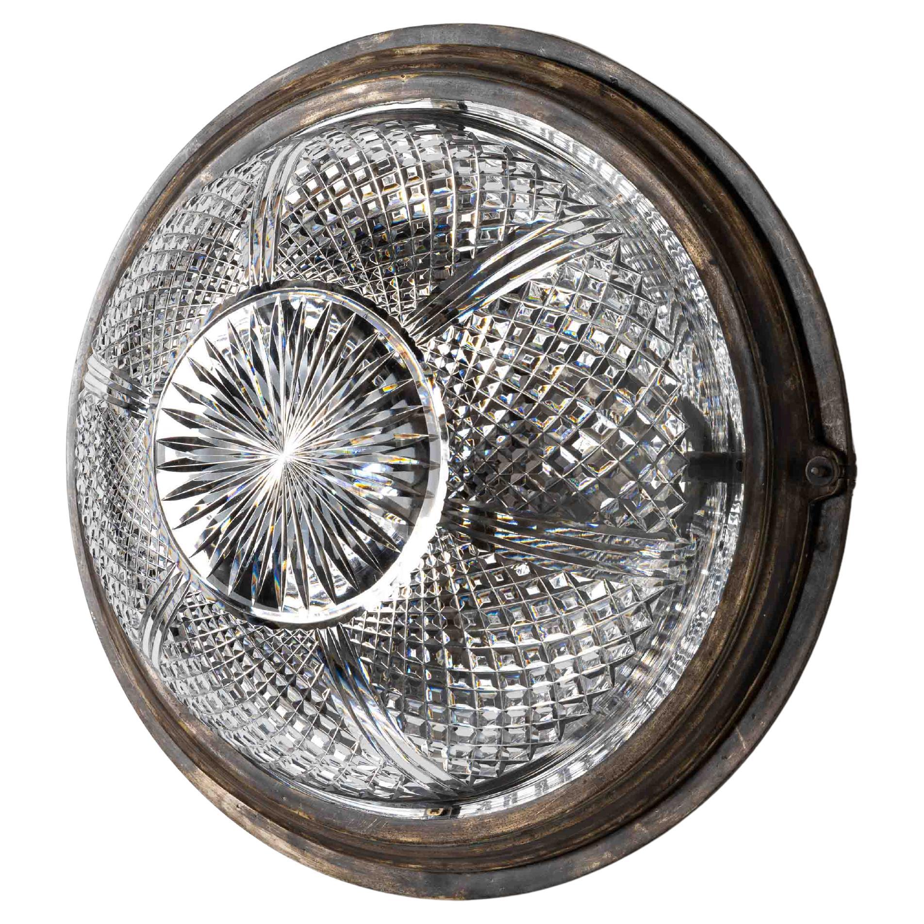 Eccezionale apparecchio di illuminazione a plafone inglese a ciotola in cristallo antico di Gec