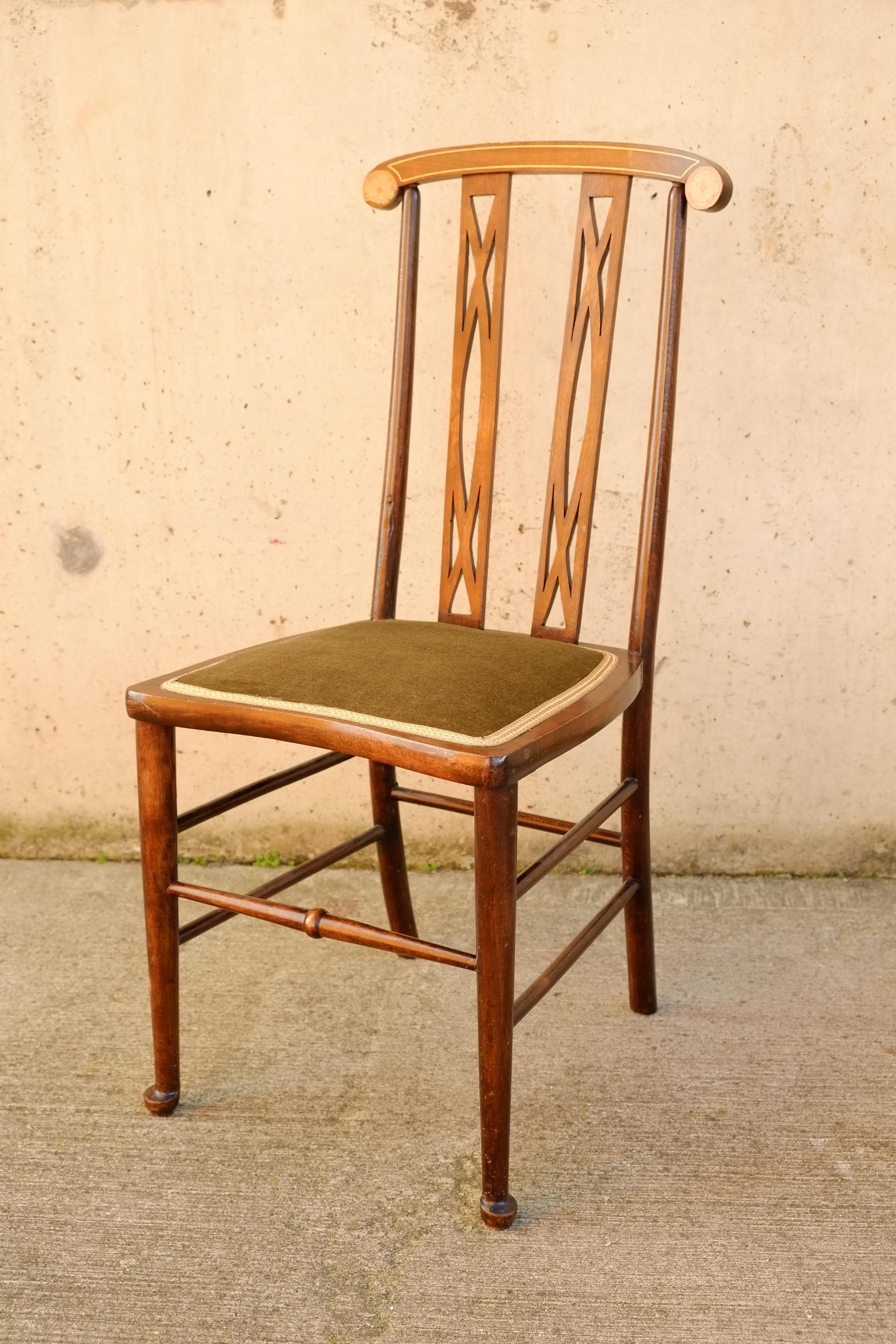 Arts and Crafts Exceptional English Inlaid Mahogany Arts & Crafts Side Chair Bedroom Chair For Sale