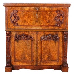 Antique Exceptional English Victorian Burl Walnut Fitted Secretary