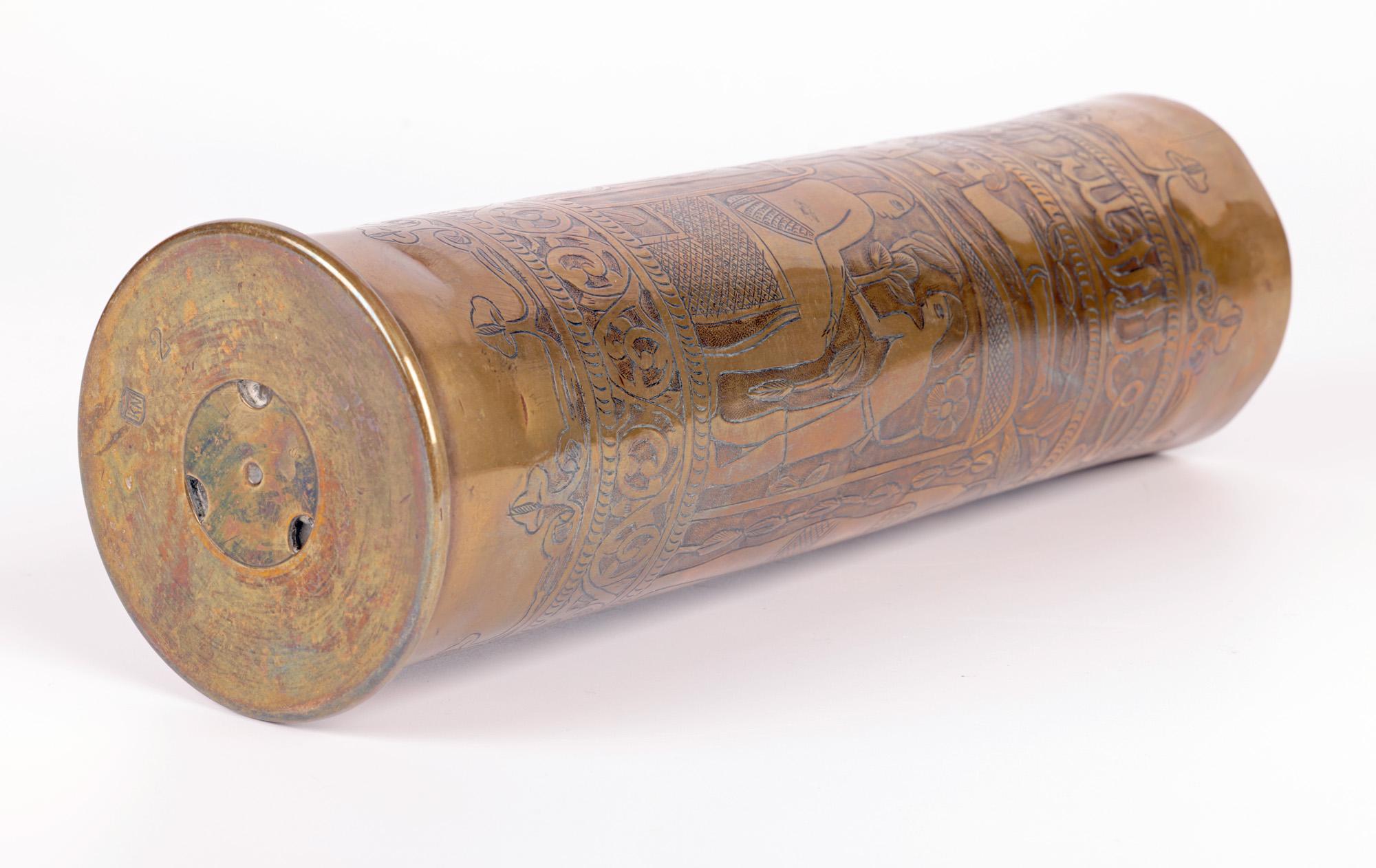 Exceptional Engraved WWI Brass Shell Case with Egyptian Scene For Sale 3