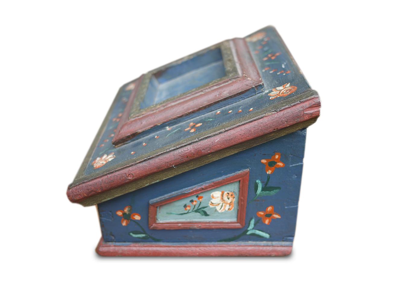 Folk Art Exceptional European Painted Jewelry Sewing Box, 18th Century