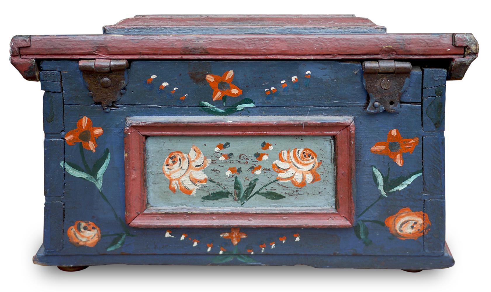Fir Exceptional European Painted Jewelry Sewing Box, 18th Century