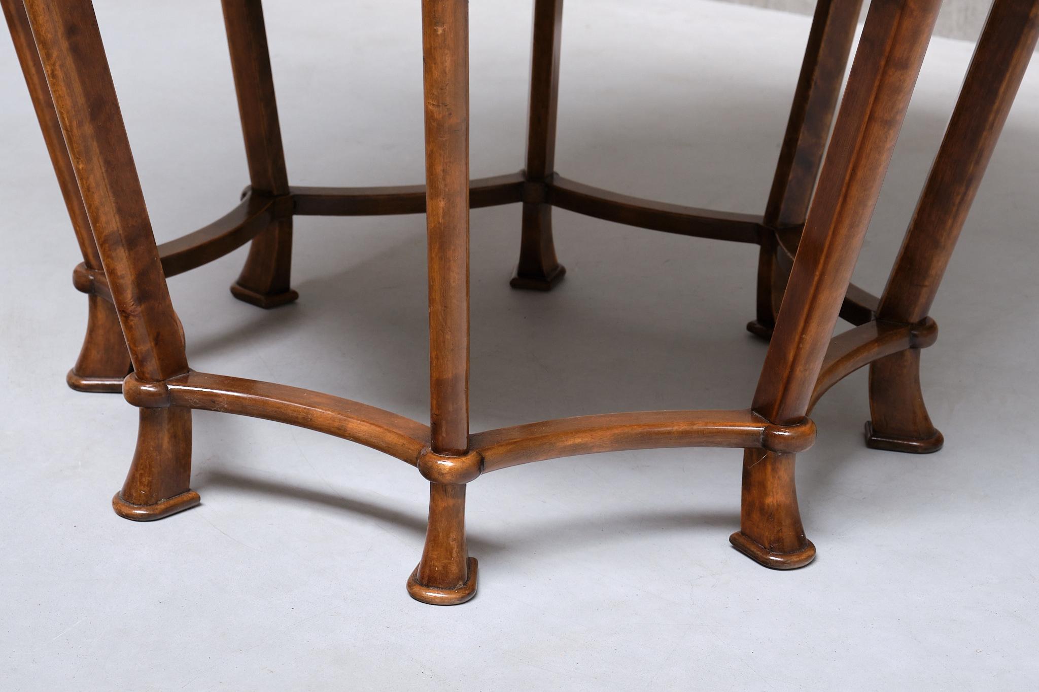 Exceptional Expressionist Octagonal Center Table in Flamed Birch, Germany, 1920s For Sale 5