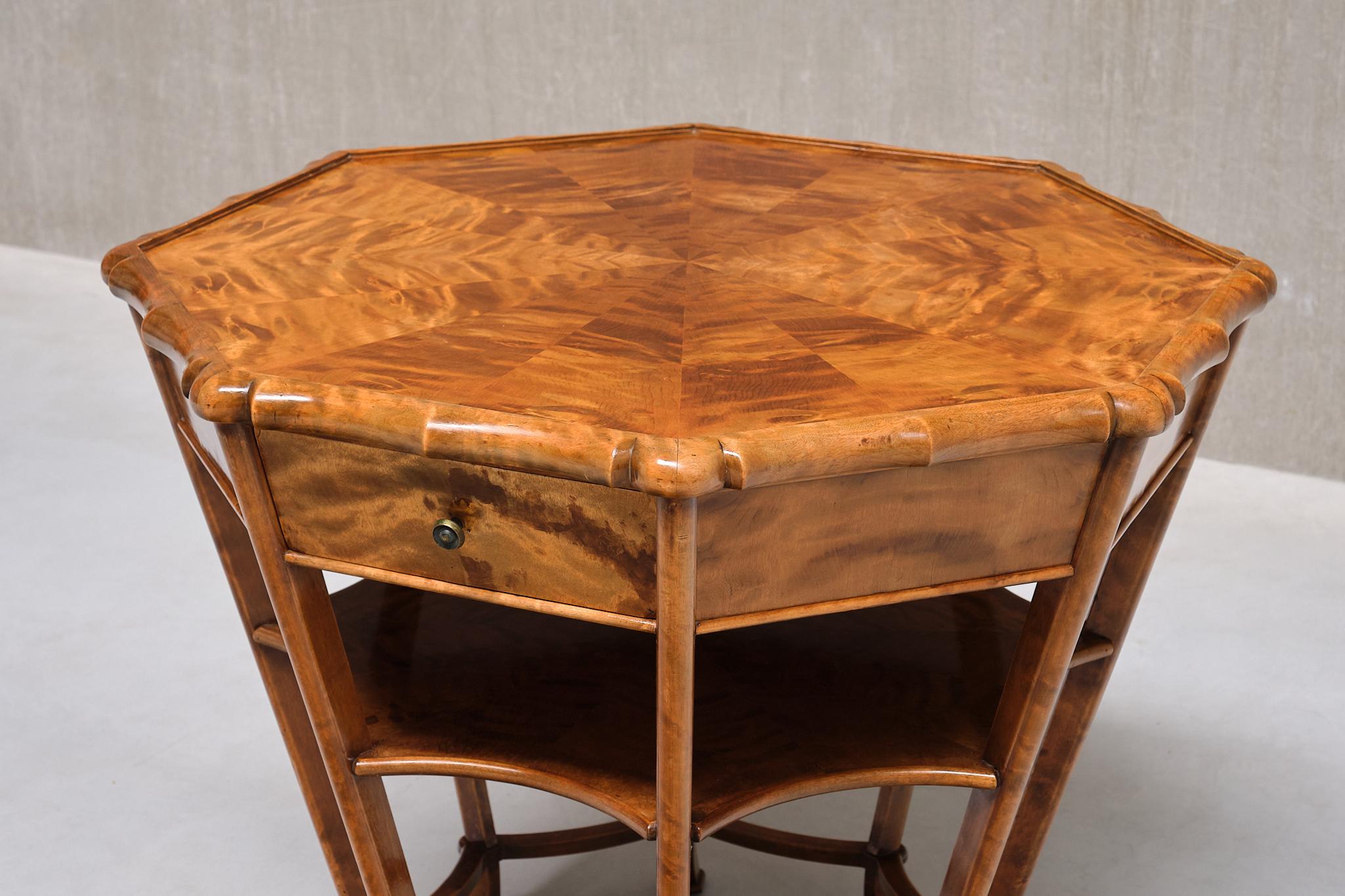 Art Deco Exceptional Expressionist Octagonal Center Table in Flamed Birch, Germany, 1920s For Sale