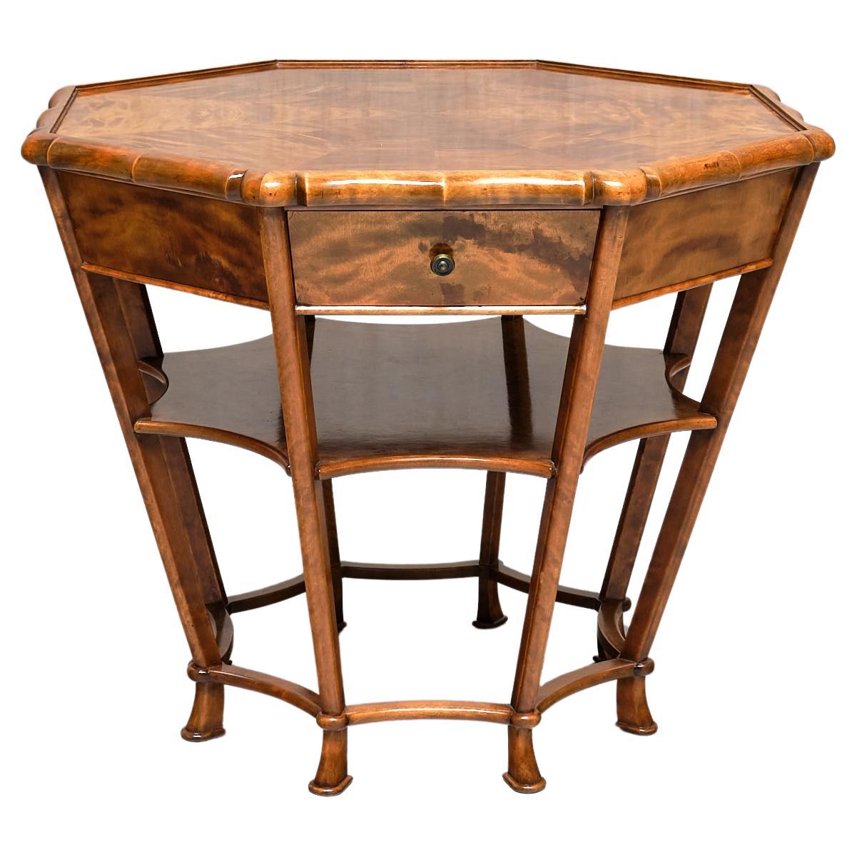 Exceptional Expressionist Octagonal Center Table in Flamed Birch, Germany, 1920s For Sale