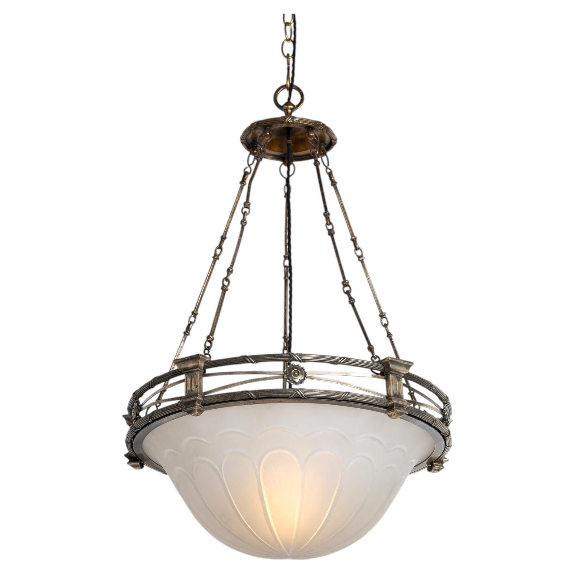 Exceptional F. & C. Osler Satin Cut Crystal Plafonnier with Faraday & Son Frame For Sale