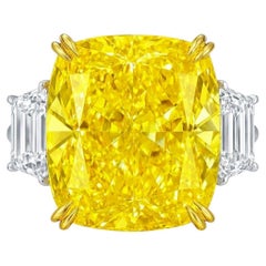 GIA Certified 19 Carat Fancy Yellow Cushion Diamond Ring