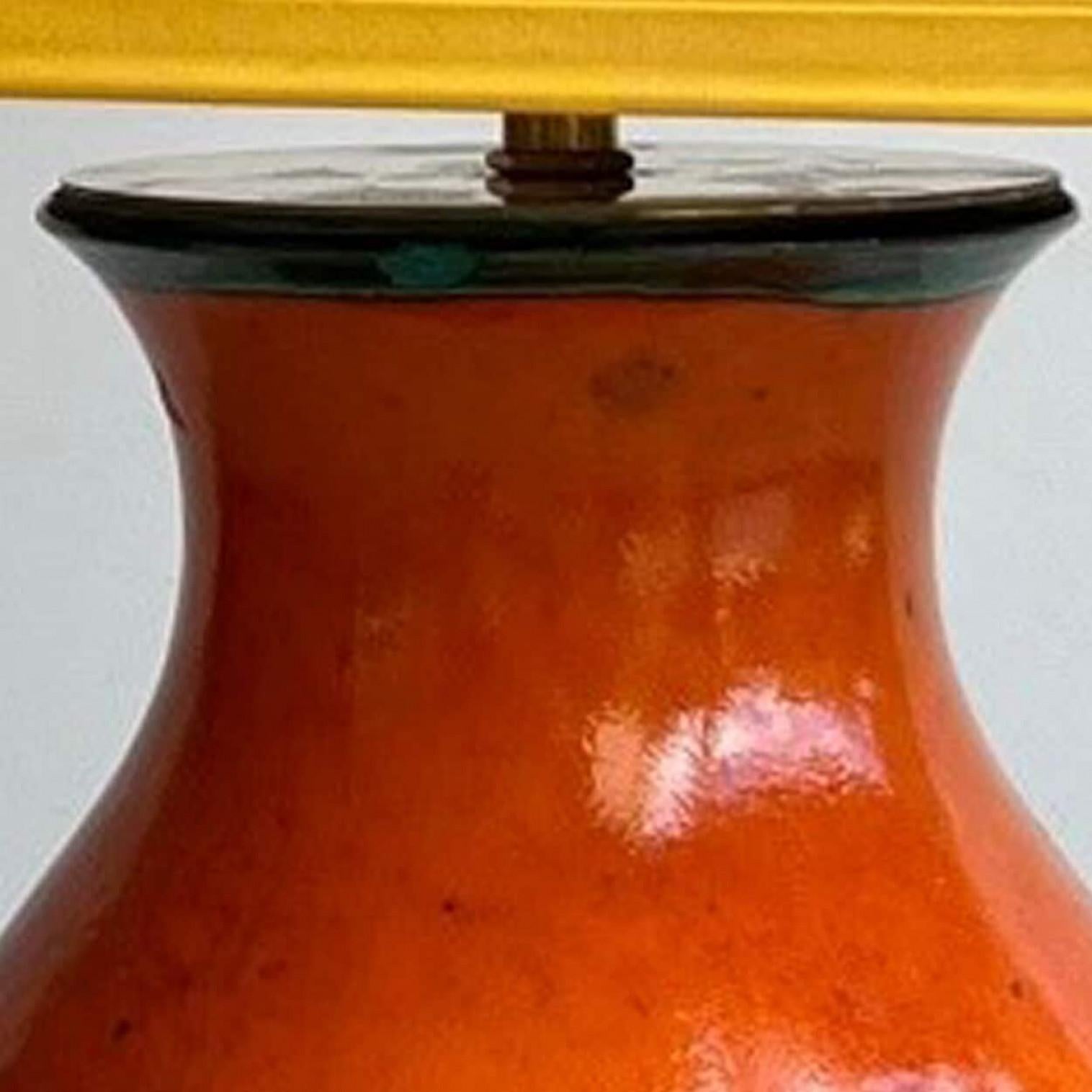 Glazed Exceptional Fat Lava Green Brown Orange Ceramic Lamp, West-Germany For Sale