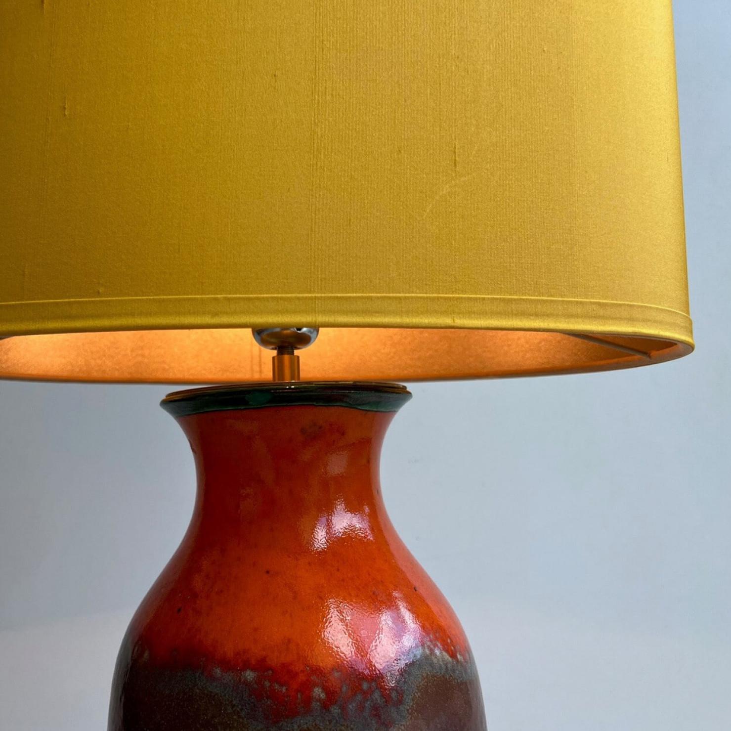 Late 20th Century Exceptional Fat Lava Green Brown Orange Ceramic Lamp, West-Germany For Sale