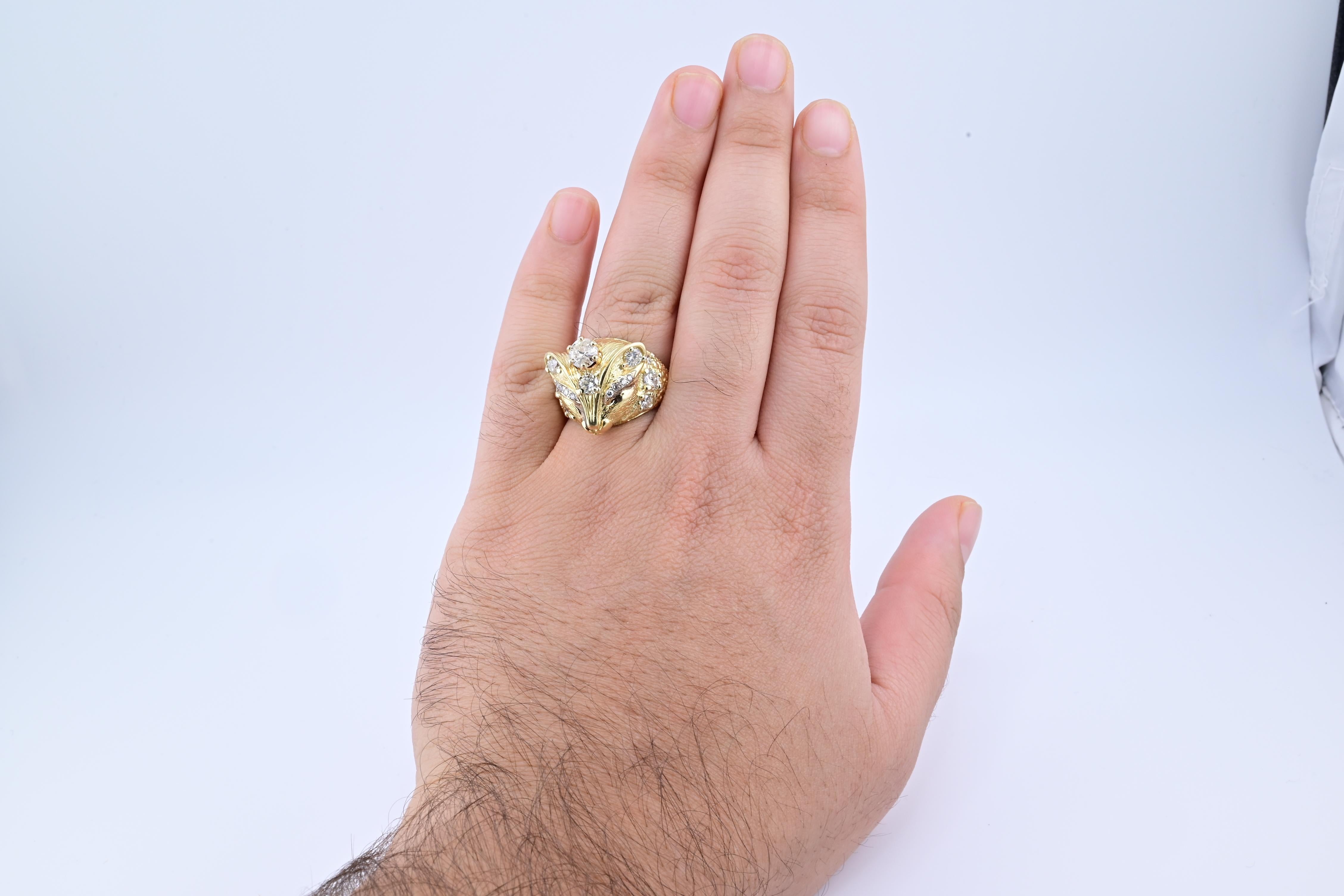 Exceptional Fine 14K Yellow Gold Fox Ring With Natural Diamonds 14.08 Grams 5