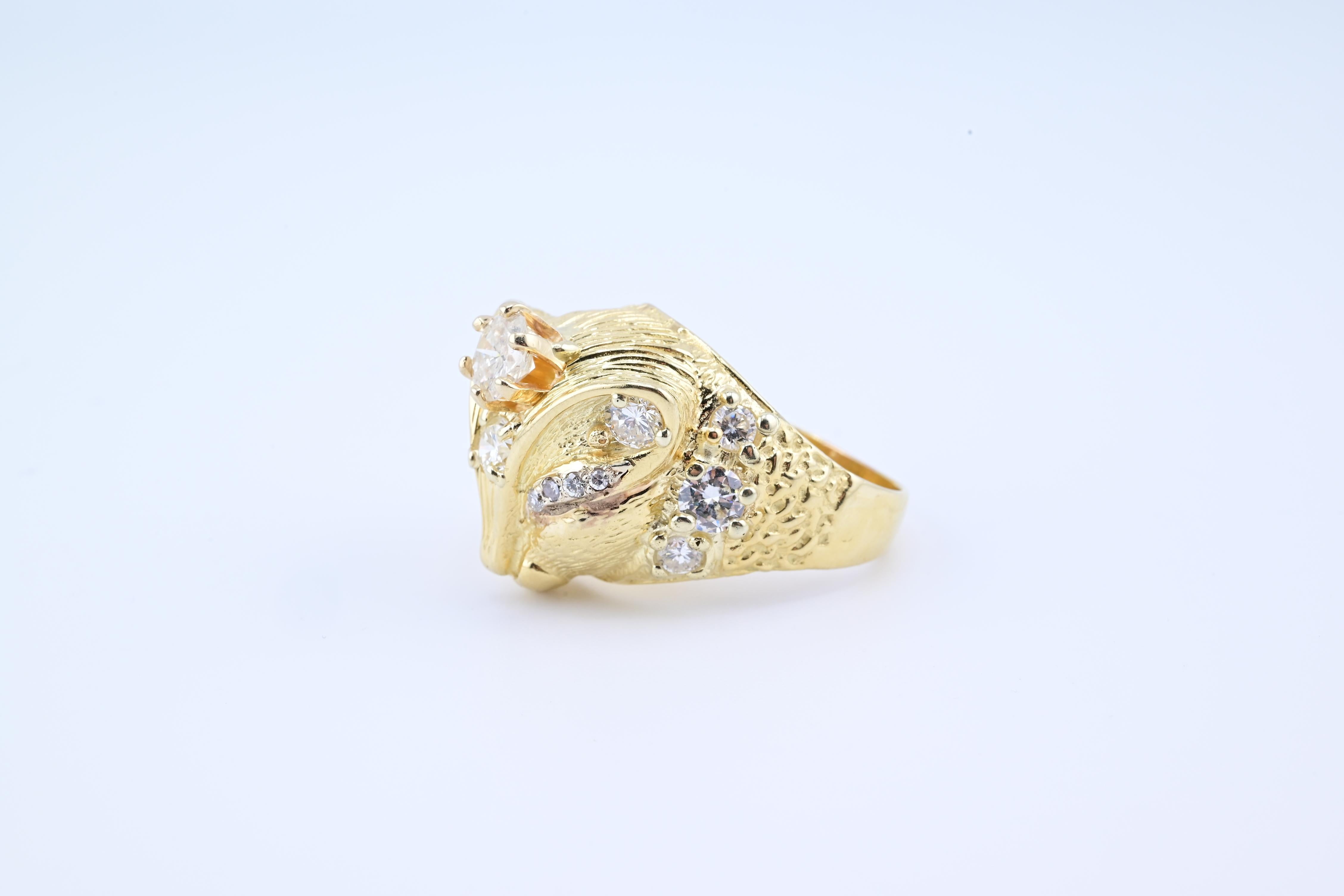 Exceptional Fine 14K Yellow Gold Fox Ring With Natural Diamonds 14.08 Grams 3