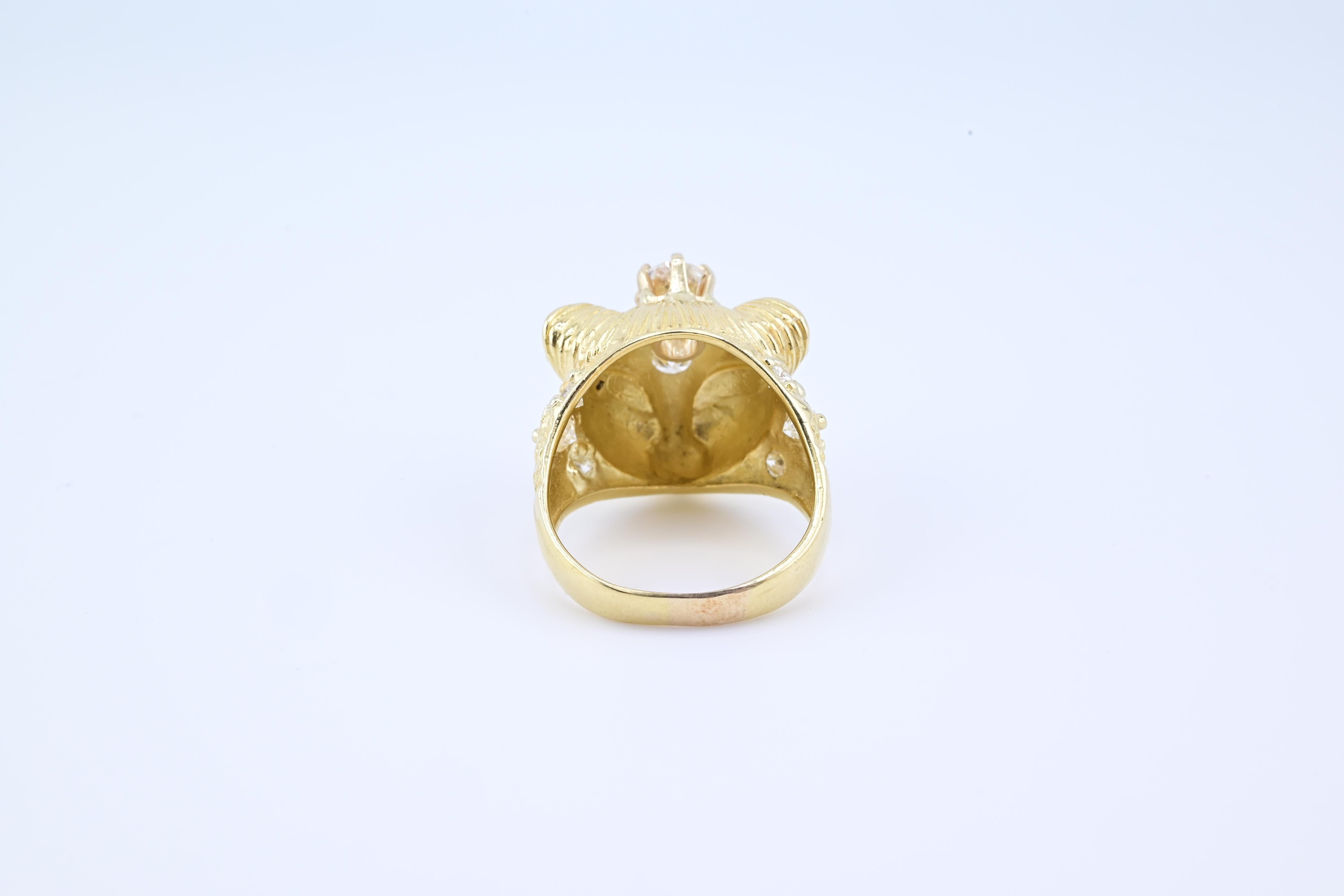 Exceptional Fine 14K Yellow Gold Fox Ring With Natural Diamonds 14.08 Grams 4