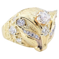Exceptional Fine 14K Yellow Gold Fox Ring With Natural Diamonds 14.08 Grams