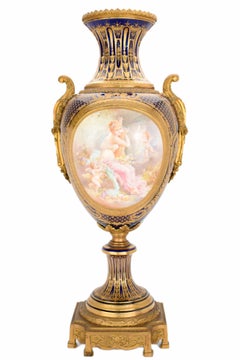 EXCEPCIONAL JARRON ANTIGUO DE PORCELANA Y ORMOLU FRANCES DE SÈRVERS, SIGLO XIX
