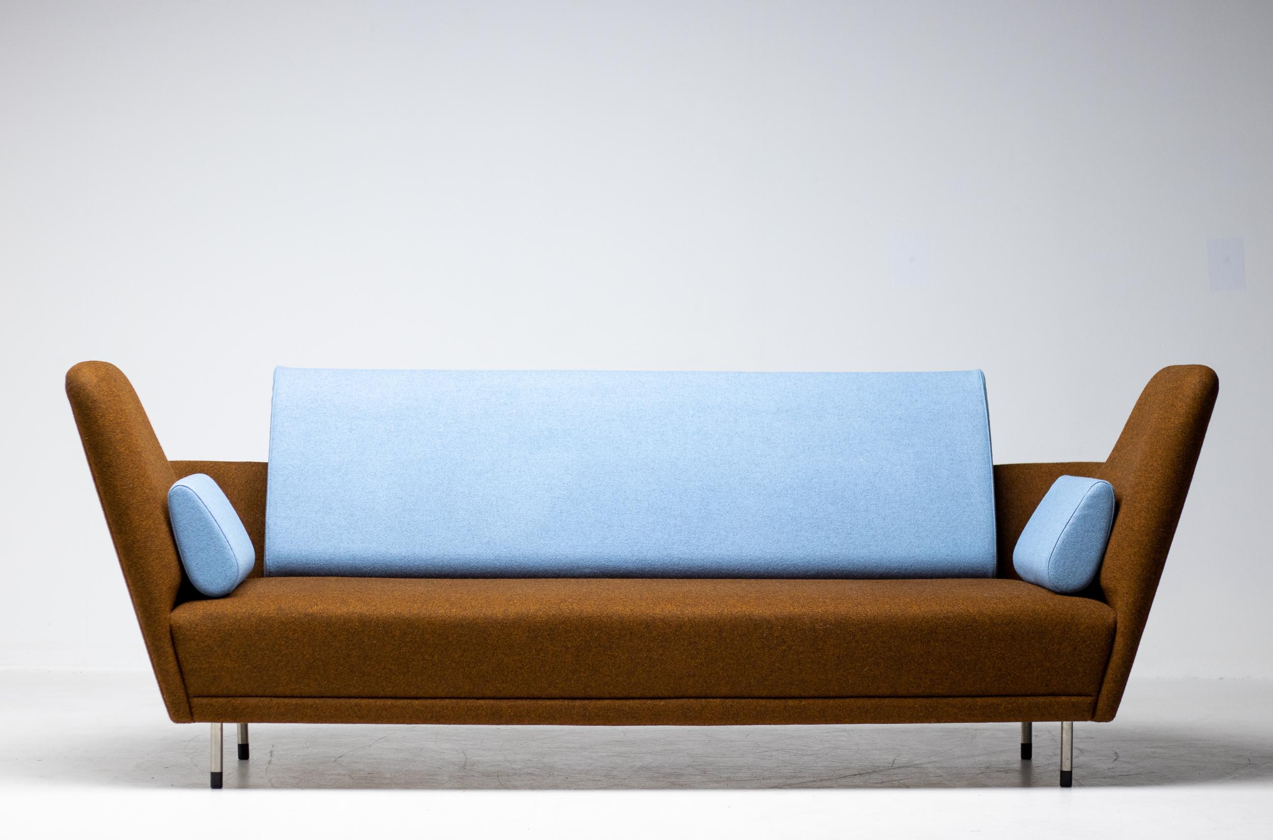Finn Juhl 57 Sofa Scandinavian Mid Century Design in Brown Blue Wool Denmark 3