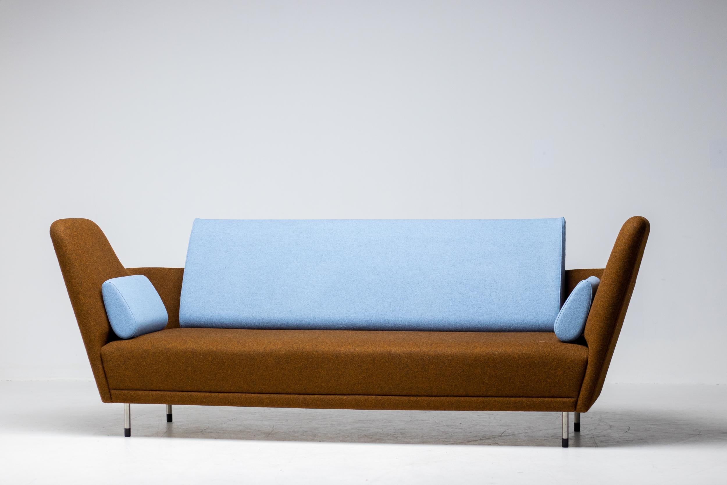 Finn Juhl 57 Sofa Scandinavian Mid Century Design in Brown Blue Wool Denmark 5