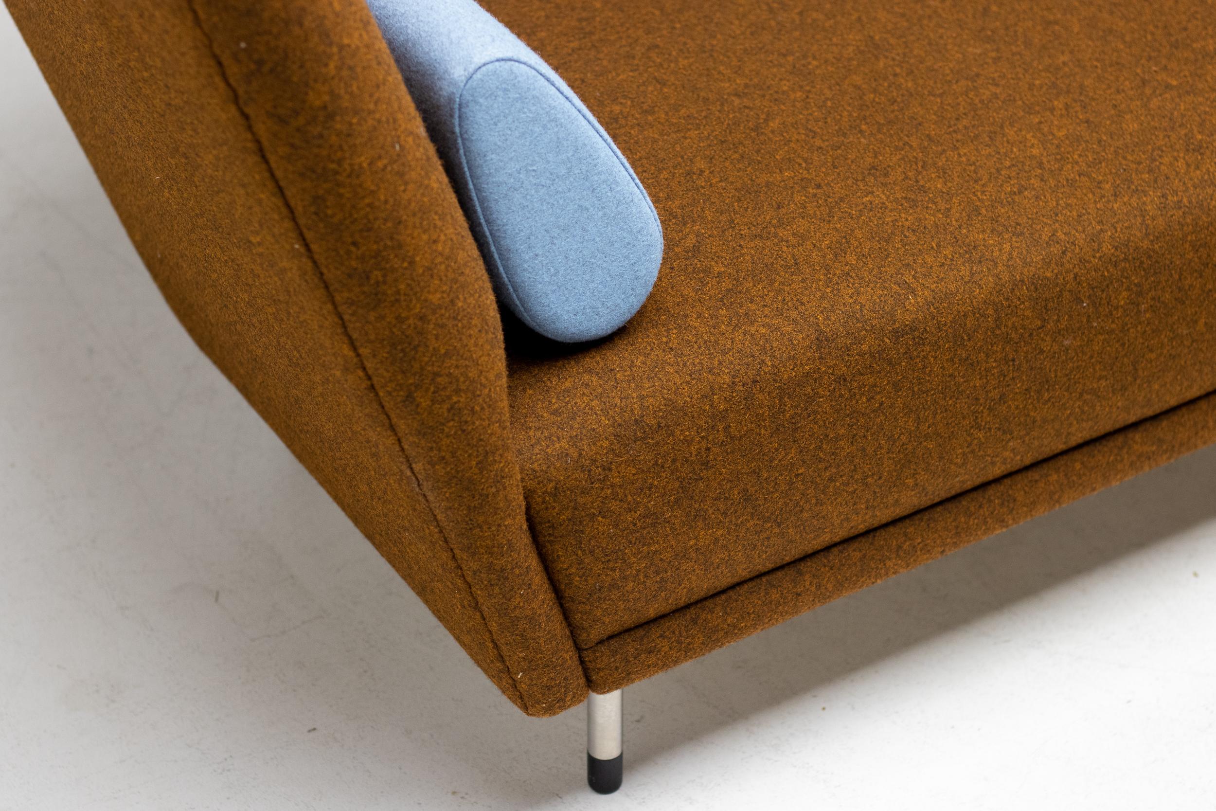 Scandinavian Modern Finn Juhl 57 Sofa Scandinavian Mid Century Design in Brown Blue Wool Denmark