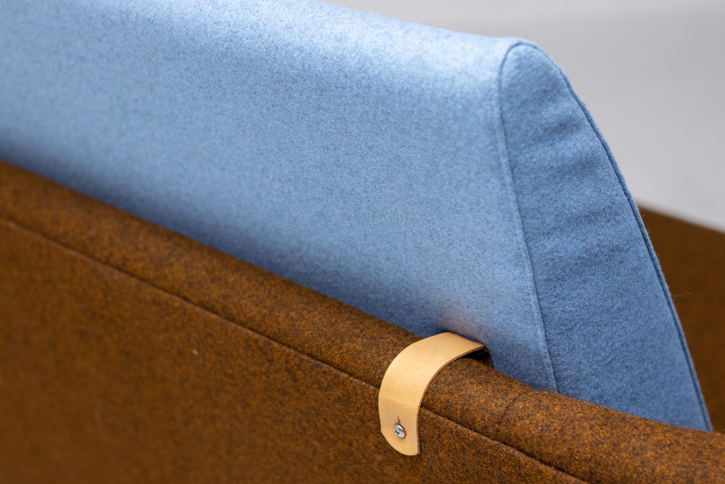 Contemporary Finn Juhl 57 Sofa Scandinavian Mid Century Design in Brown Blue Wool Denmark