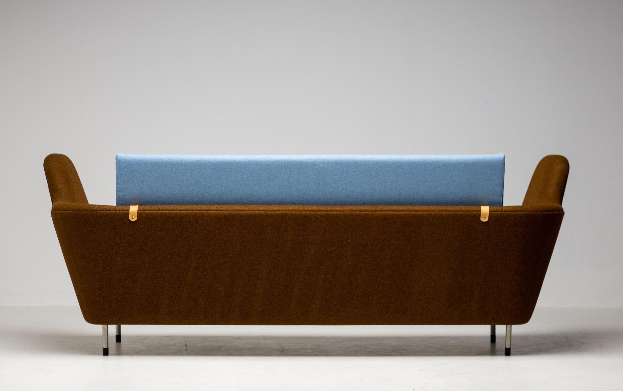 Stainless Steel Finn Juhl 57 Sofa Scandinavian Mid Century Design in Brown Blue Wool Denmark