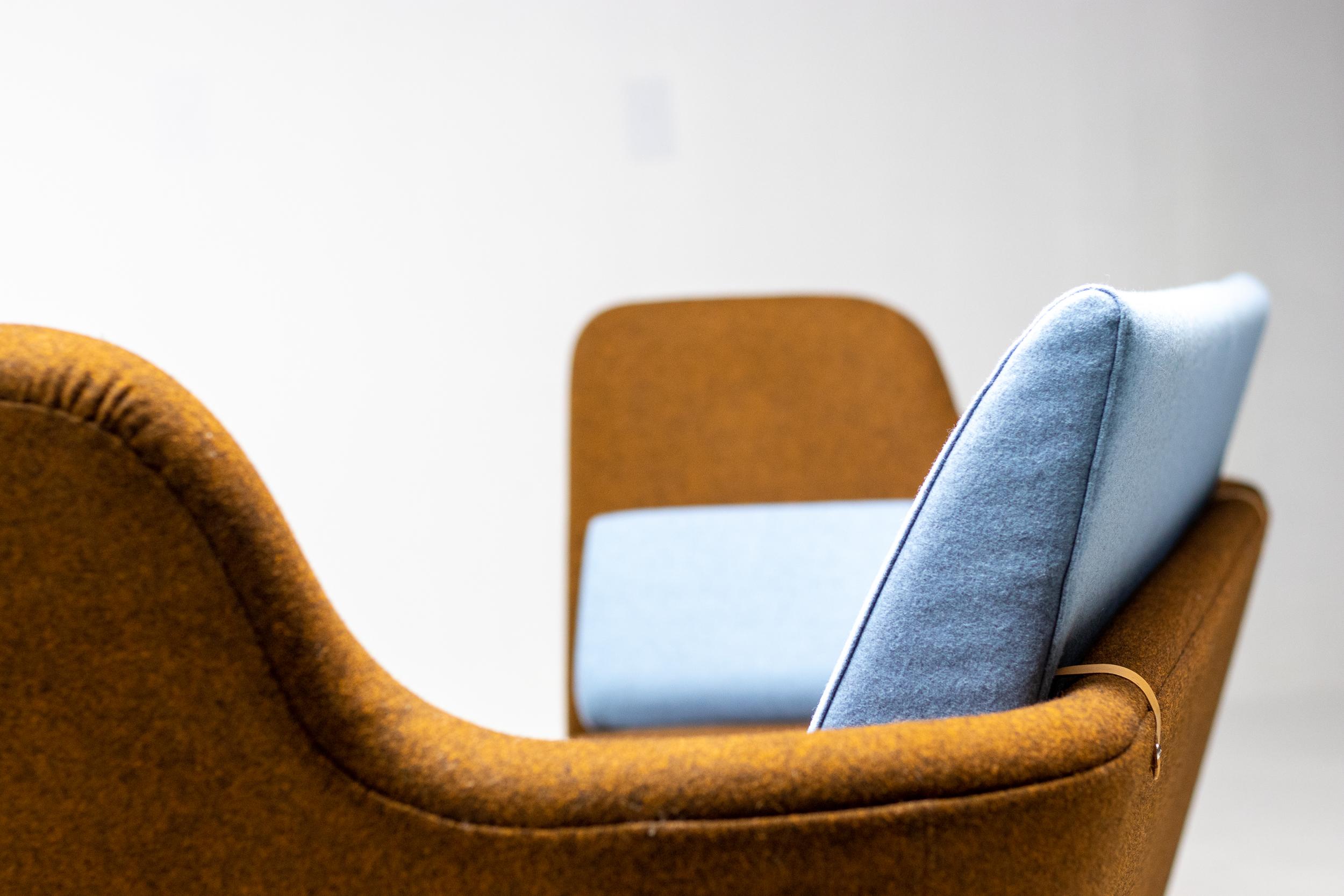 Finn Juhl 57 Sofa Scandinavian Mid Century Design in Brown Blue Wool Denmark 2