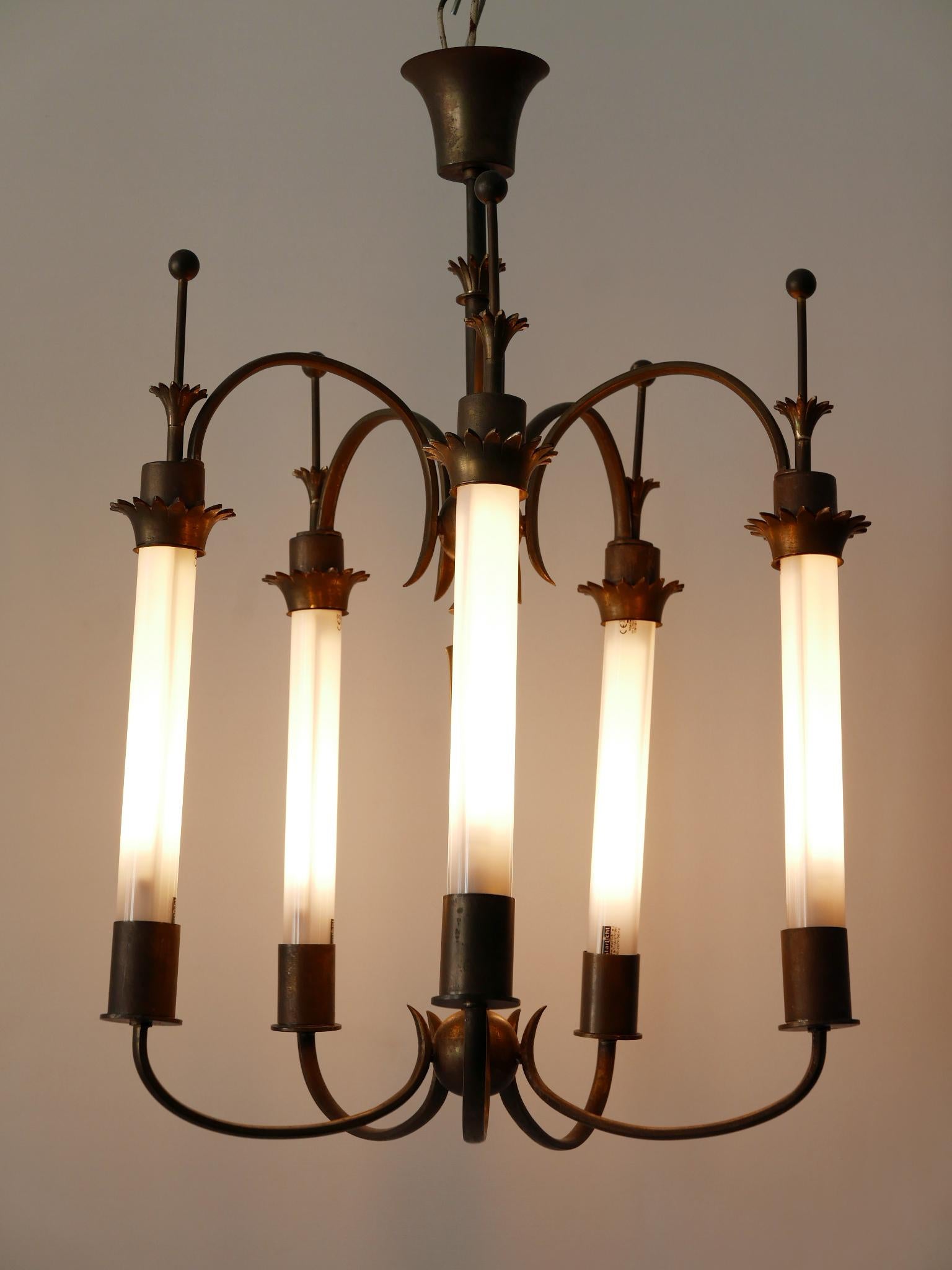 Exceptional Five-Flamed Art Deco Chandelier or Ceiling Lamp Germany 1930s For Sale 8