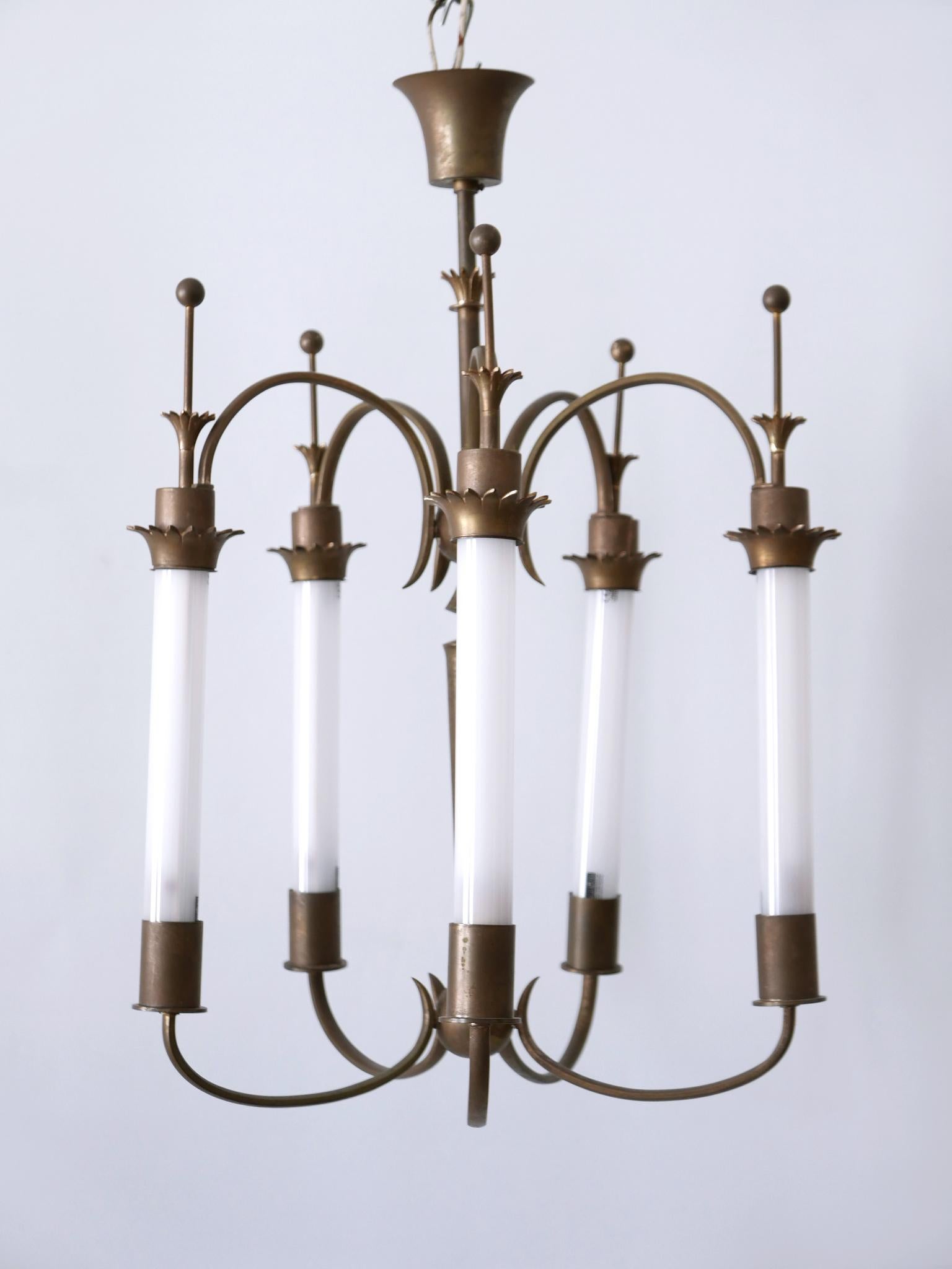 Exceptional Five-Flamed Art Deco Chandelier or Ceiling Lamp Germany 1930s In Good Condition For Sale In Munich, DE