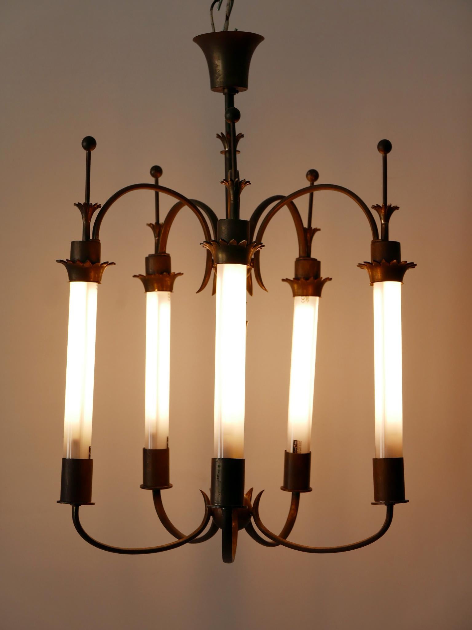 Mid-20th Century Exceptional Five-Flamed Art Deco Chandelier or Ceiling Lamp Germany 1930s For Sale