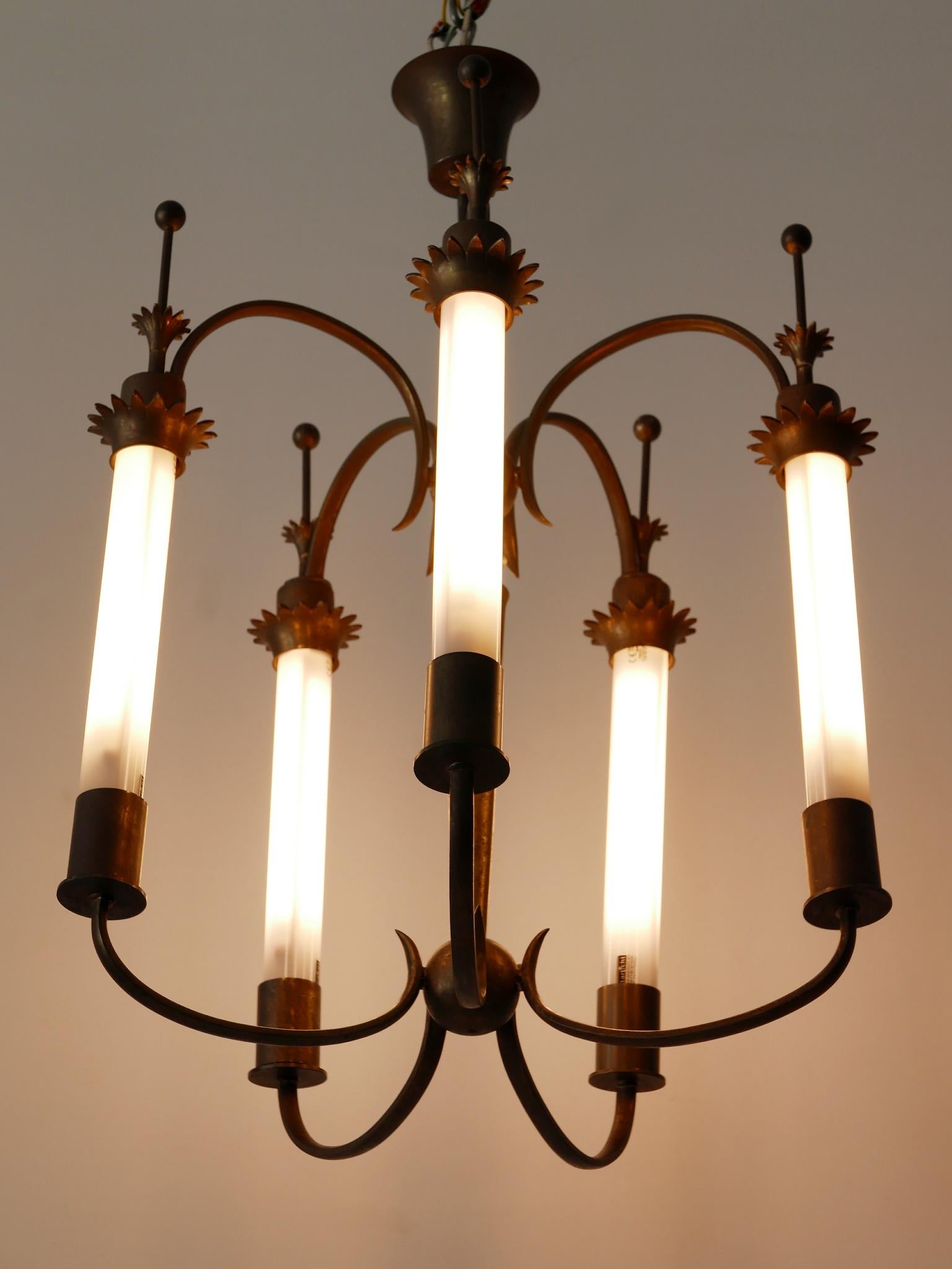 Exceptional Five-Flamed Art Deco Chandelier or Ceiling Lamp Germany 1930s For Sale 1