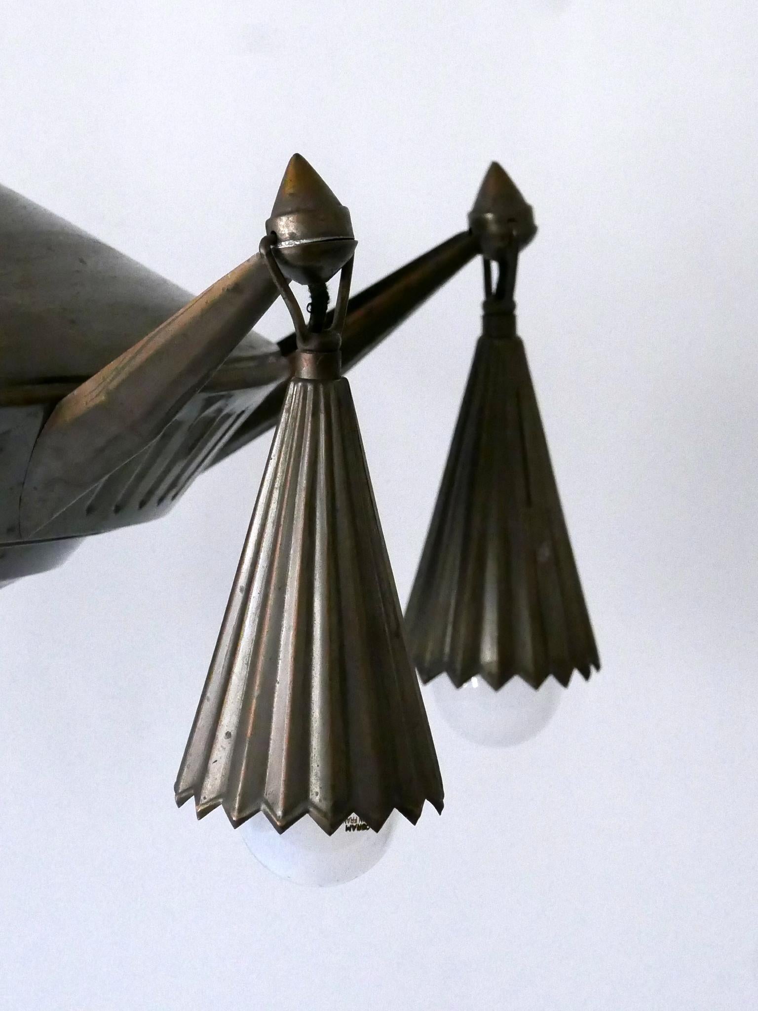 Exceptional Five Flamed Art Deco Cubist Brass Chandelier or Pendant Lamp 1920s 11