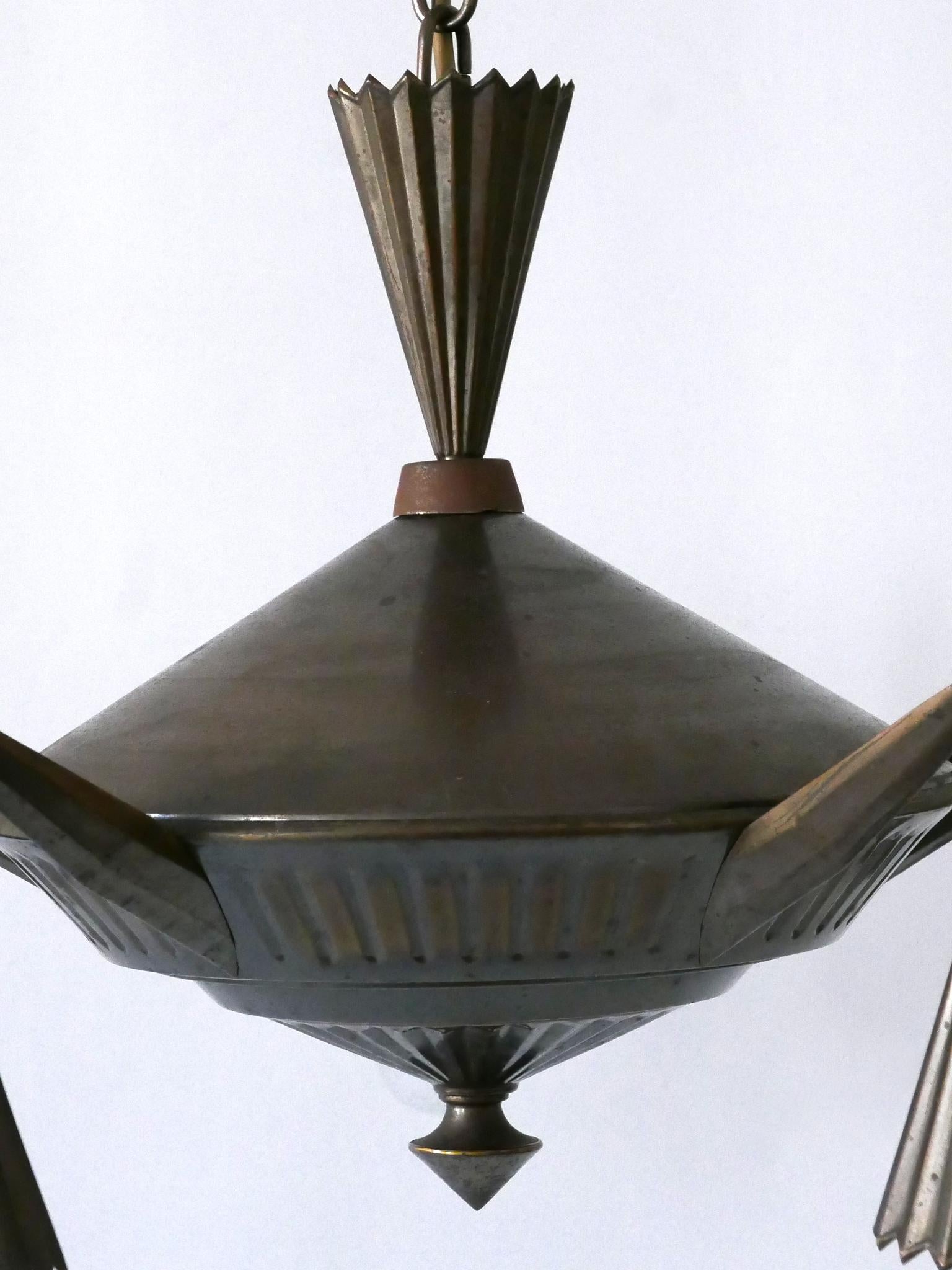 Exceptional Five Flamed Art Deco Cubist Brass Chandelier or Pendant Lamp 1920s 12
