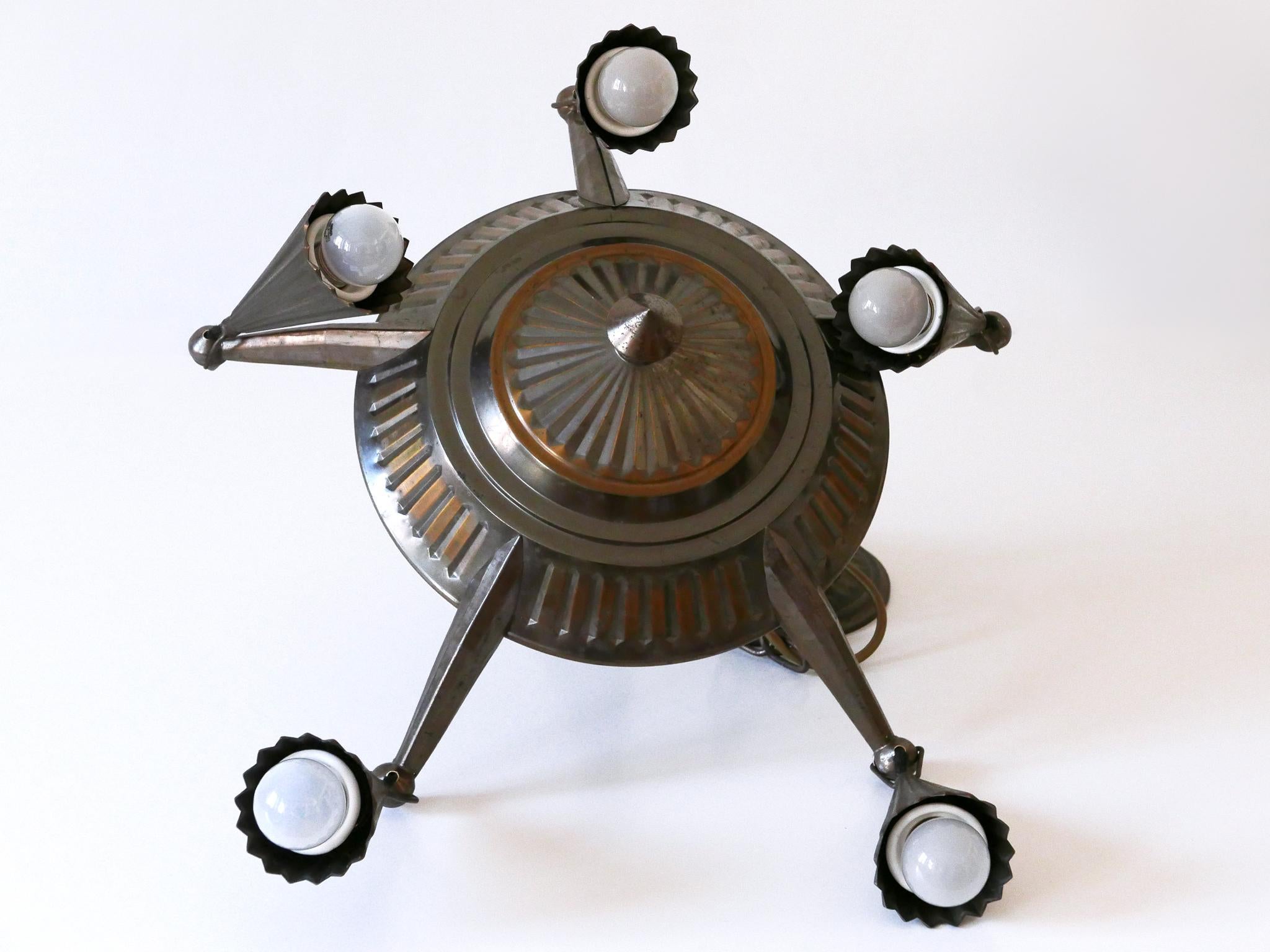 Exceptional Five Flamed Art Deco Cubist Brass Chandelier or Pendant Lamp 1920s 14