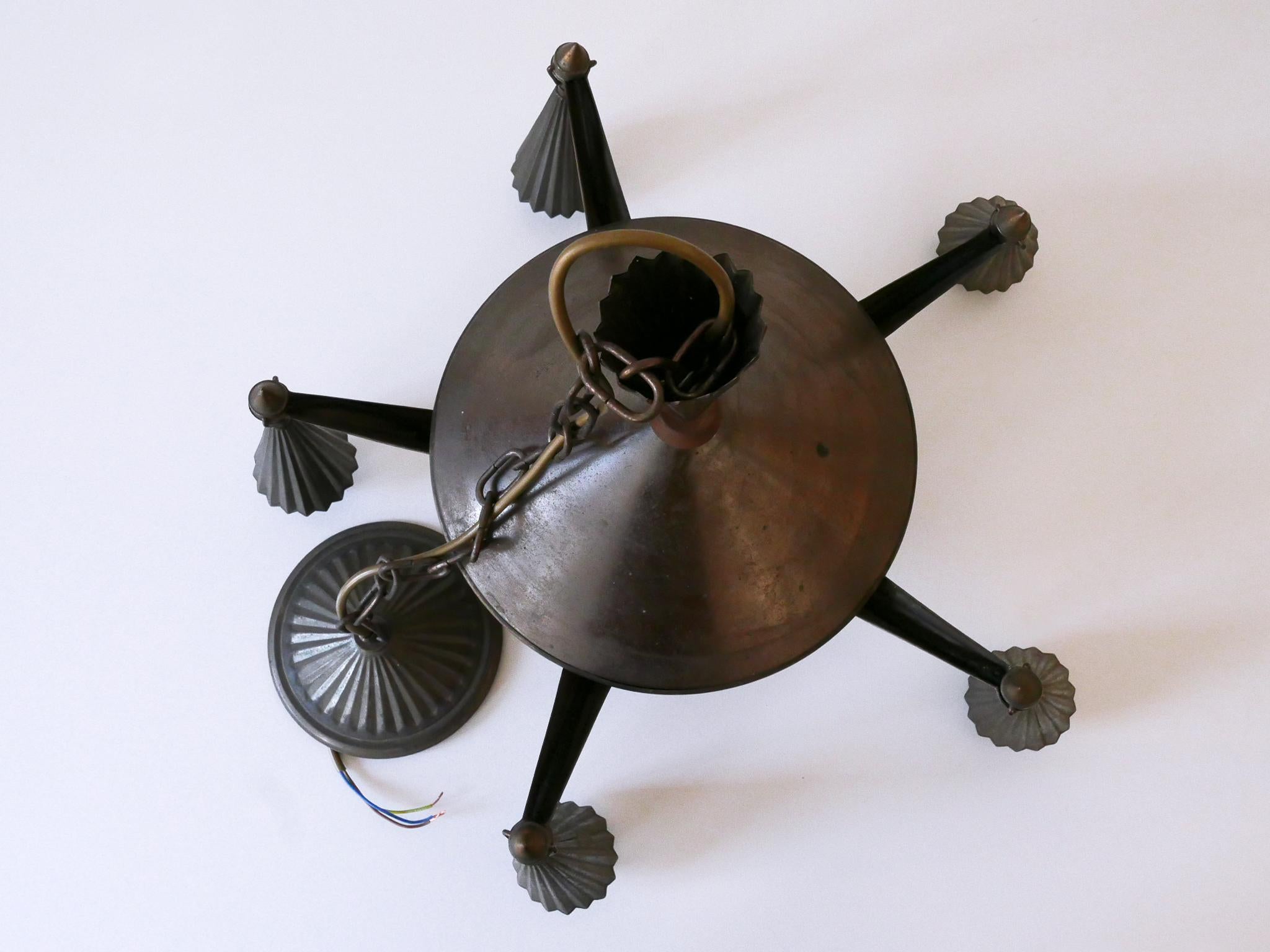 Exceptional Five Flamed Art Deco Cubist Brass Chandelier or Pendant Lamp 1920s 15